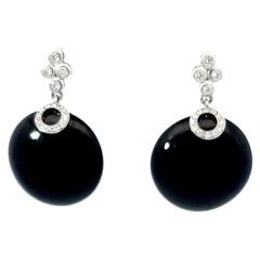 Black Augite and Diamond Earrings in 18k White Gold