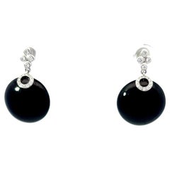 Black Augite and Diamond Earrings in 18k White Gold