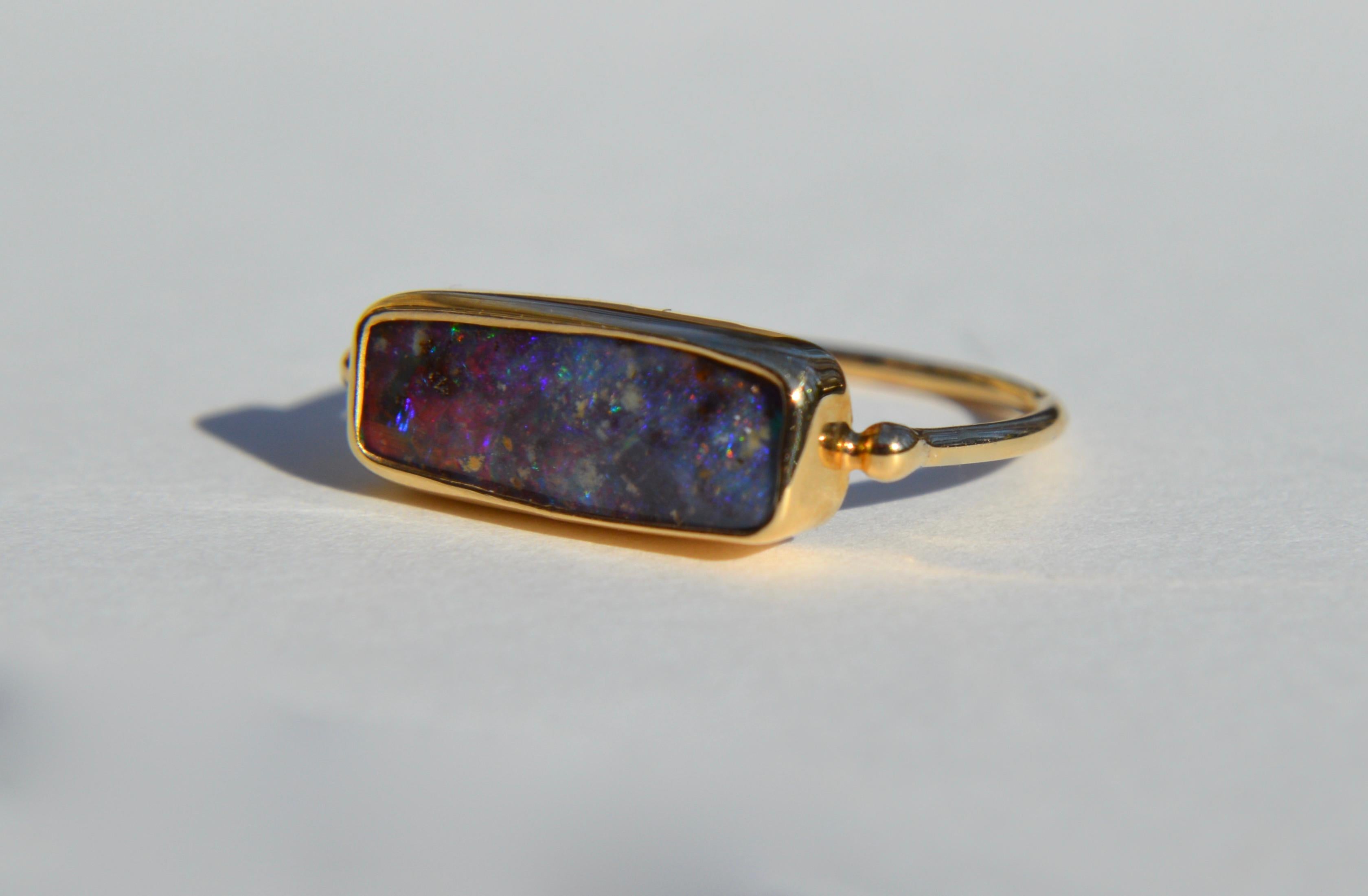 Modern Black Australian Boulder Opal East West 14 Karat Gold Signet Ring