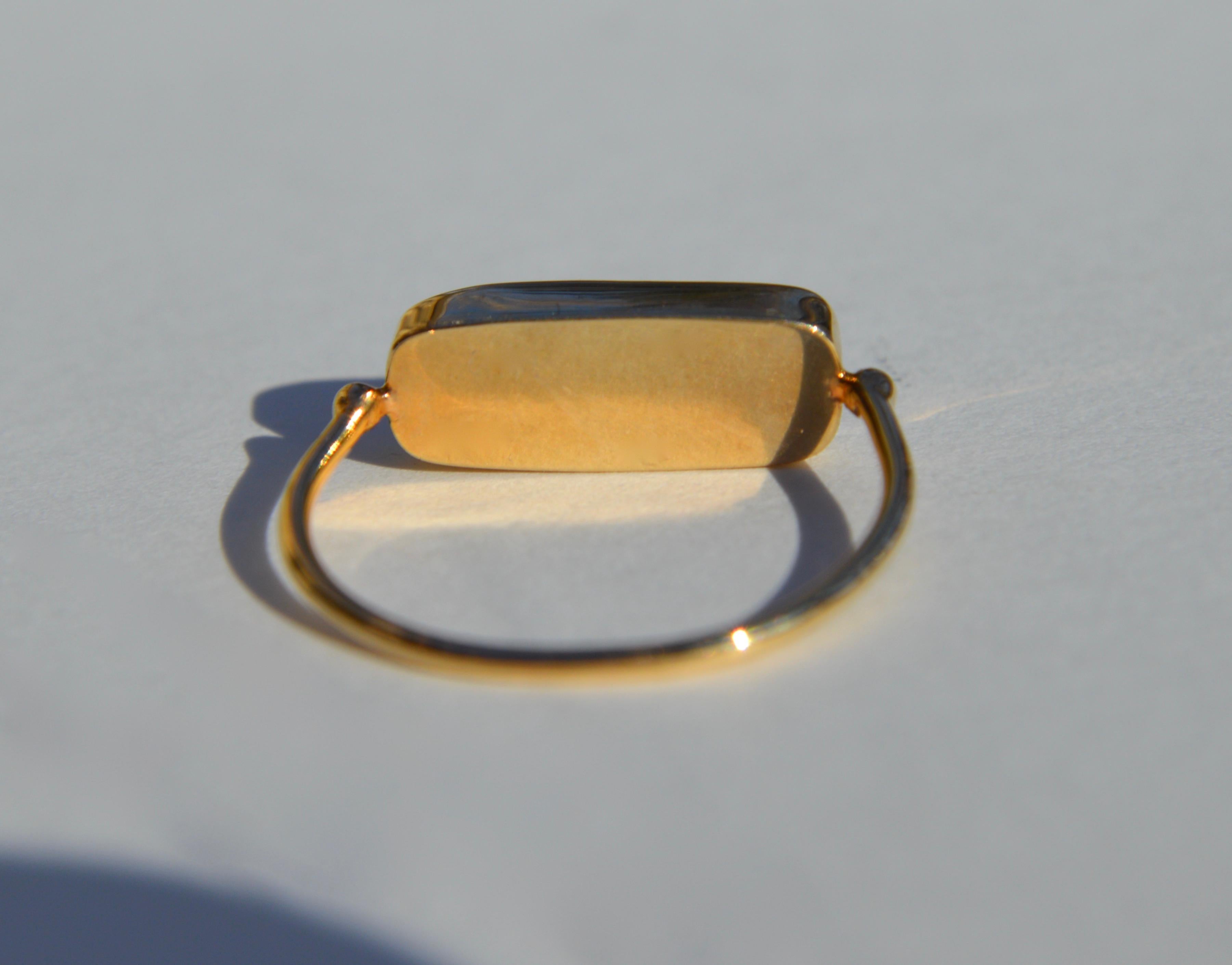 Black Australian Boulder Opal East West 14 Karat Gold Signet Ring In Excellent Condition In Crownsville, MD