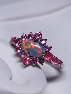 Modern 1.80ctw Australian Opal Sri Lankan Pink Sapphire Engagement Ring Sz 6.5