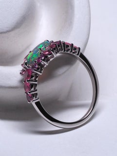 Modern 1.80ctw Australian Opal Sri Lankan Pink Sapphire Engagement Ring Sz 6.5