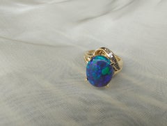 Black Australian Opal Baguette Diamond Cocktail Ring