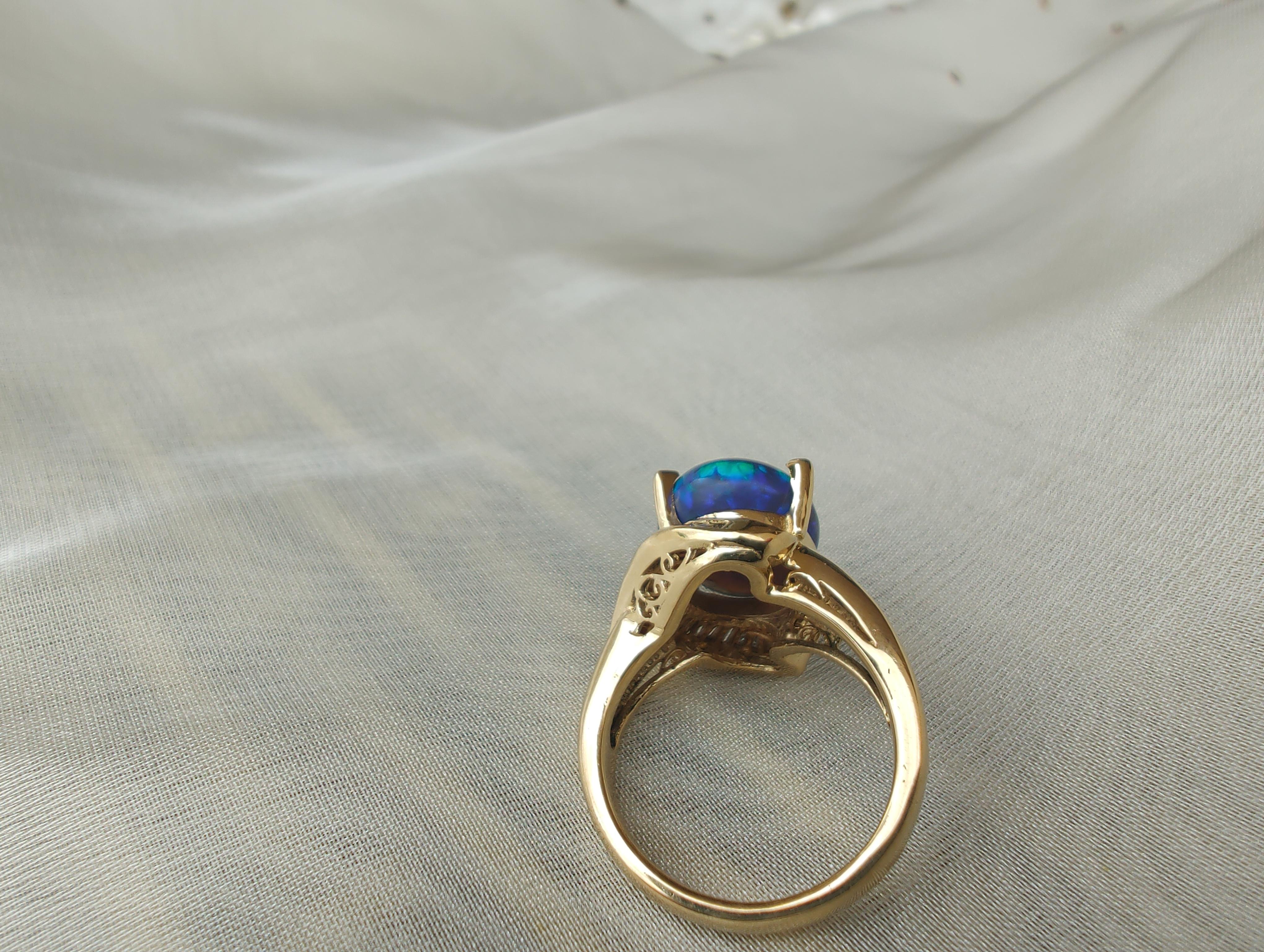 Black Australian Opal Baguette Diamond Cocktail Ring In New Condition For Sale In LEEDERVILLE, WA