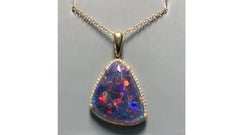 Black Australian Opal Diamond Necklace 18 Karat White Gold