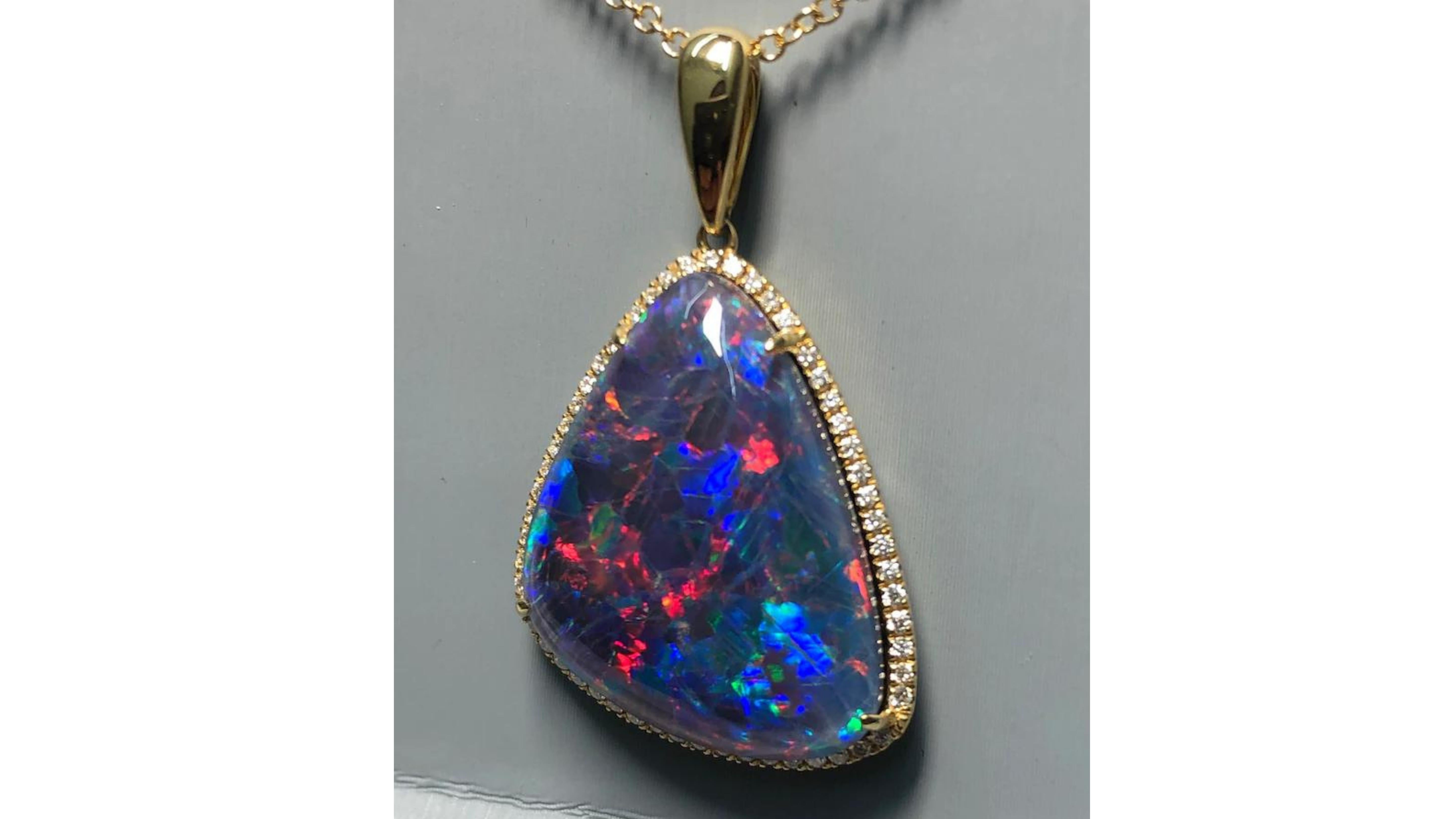 Mixed Cut Black Australian Opal Diamond Necklace 18 Karat White Gold