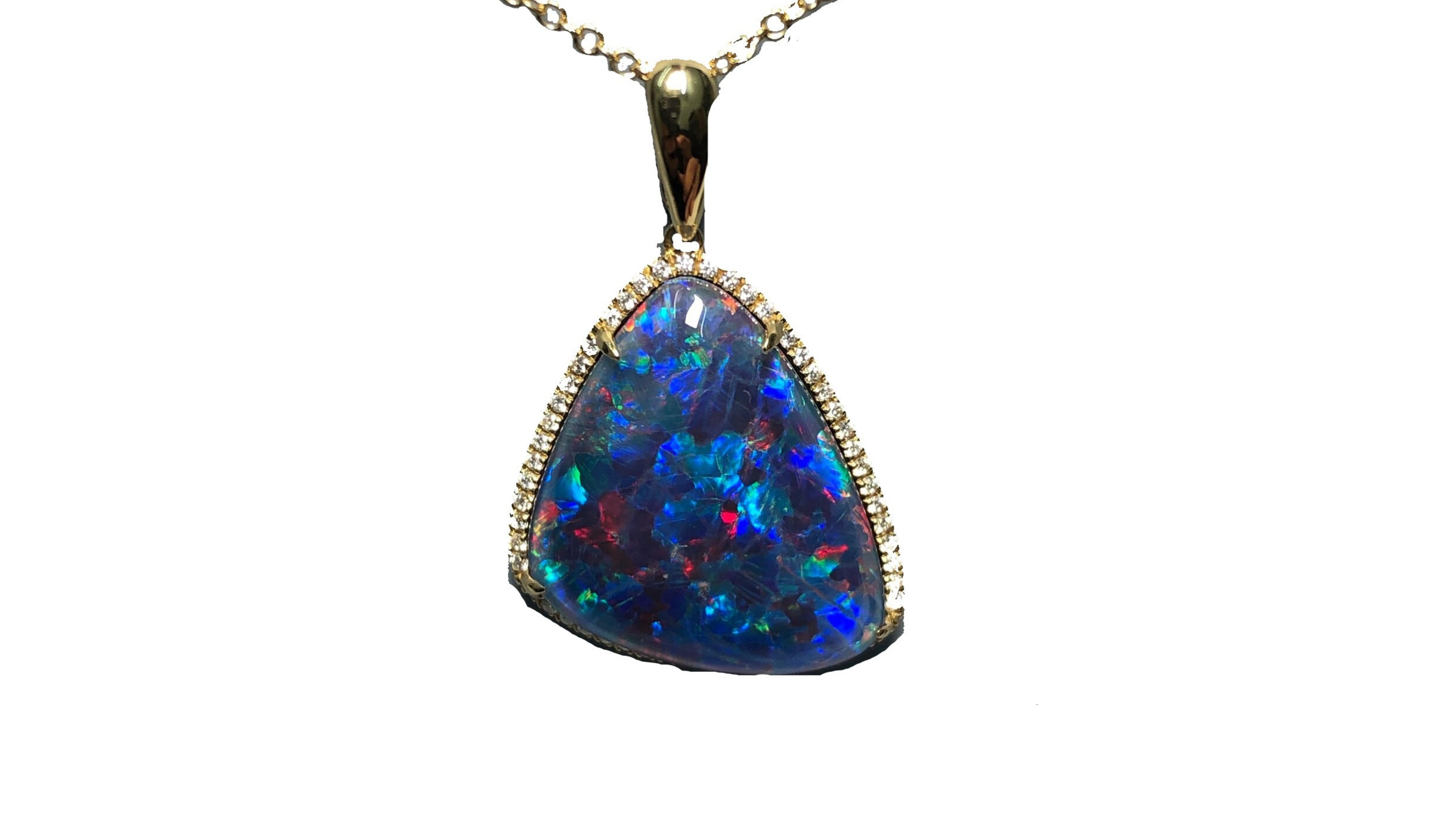 Black Australian Opal Diamond Necklace 18 Karat White Gold In New Condition In Barnsley, GB
