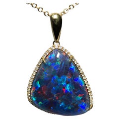 Black Australian Opal Diamond Necklace 18 Karat White Gold