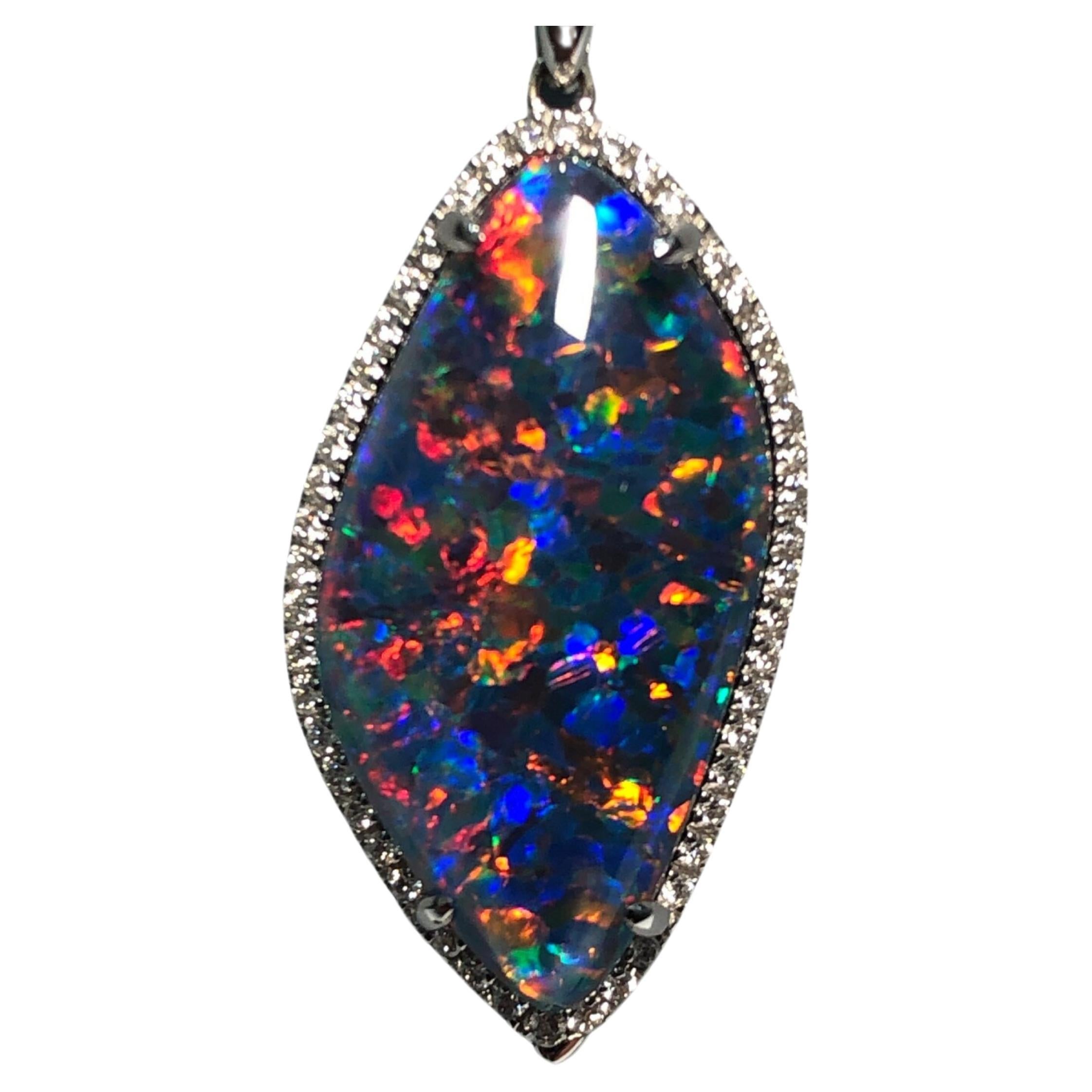 Black Australian Opal Diamond Necklace For Sale
