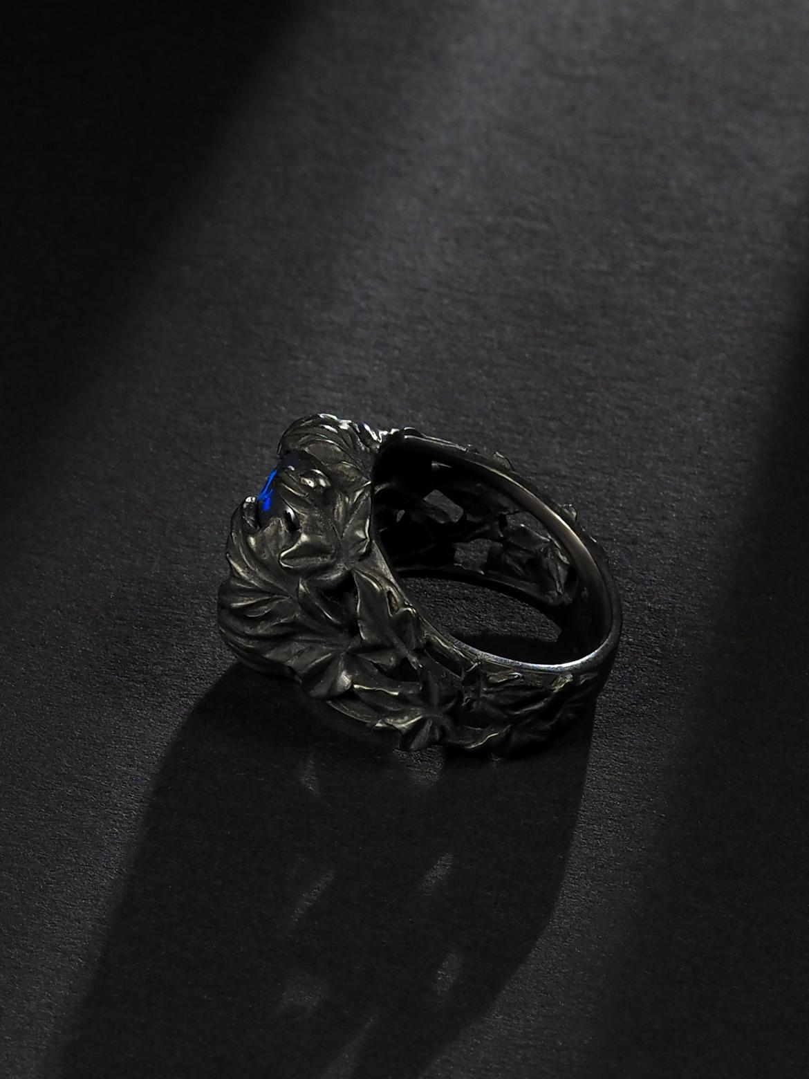 Black Australian Opal Ivy Ring Patinated black silver anniversary gift special For Sale 4