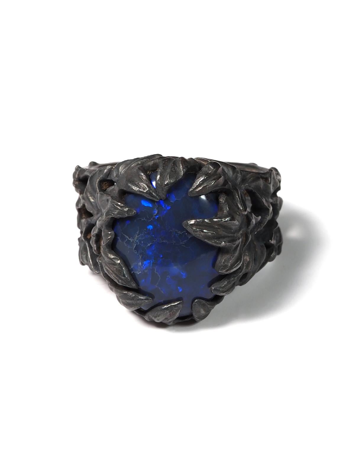 Black Australian Opal Ivy Ring Patinated black silver anniversary gift special For Sale 7