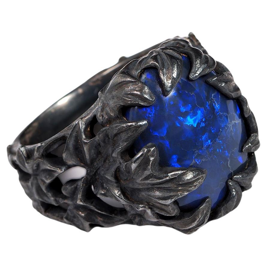 Black Australian Opal Ivy Ring Patinated black silver anniversary gift special
