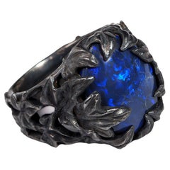 Black Australian Opal Ivy Ring Patinated black silver anniversary gift special