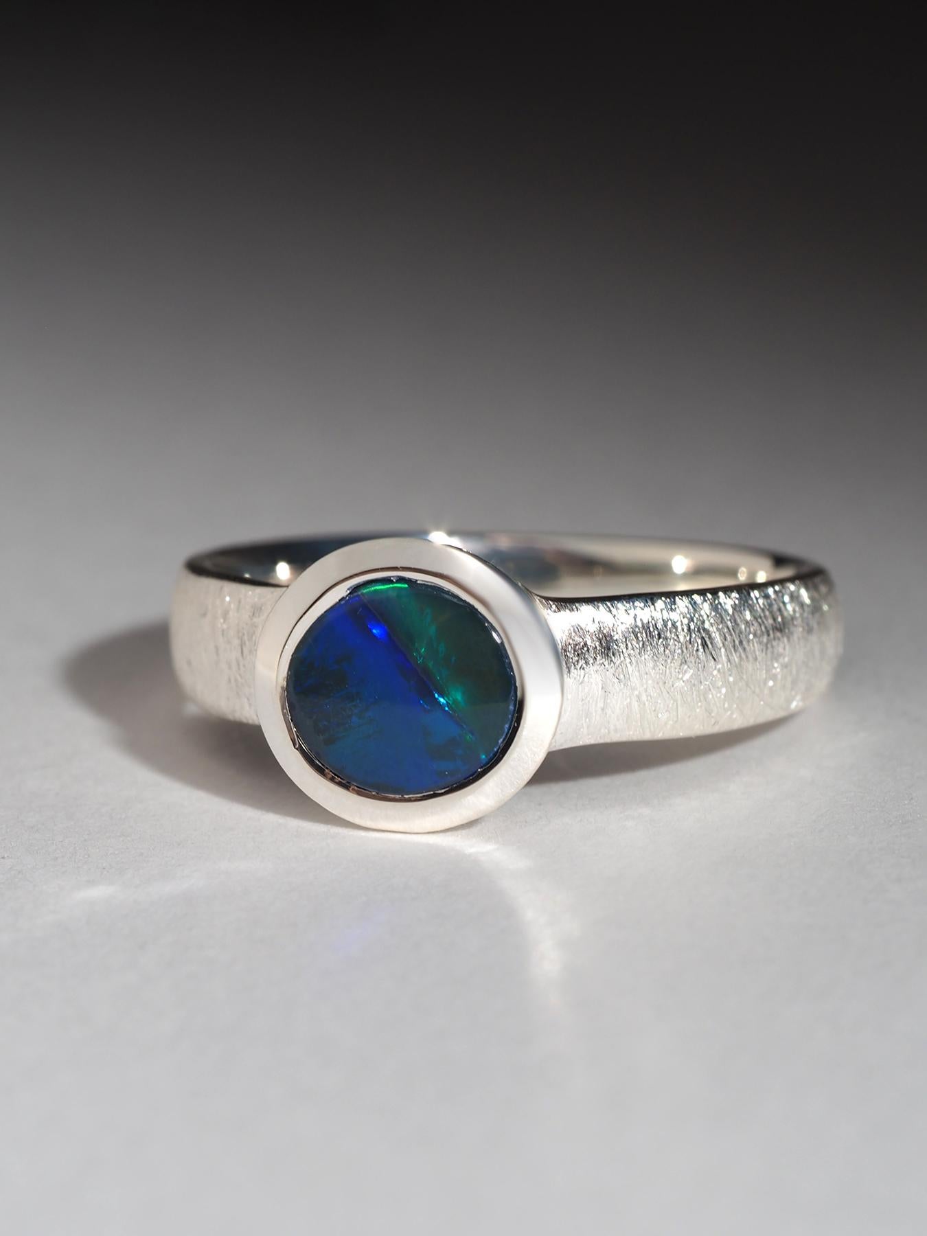 Anello d'argento con opale australiano nero 1,01ct certificato di fidanzamento con opale naturale in vendita 1
