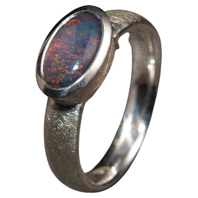 Black Australian Opal Silver Ring Rd Blue Green Opal Solitare Ring For Sale  at 1stDibs | green opal ring, blue green opal rings, dark green opal ring