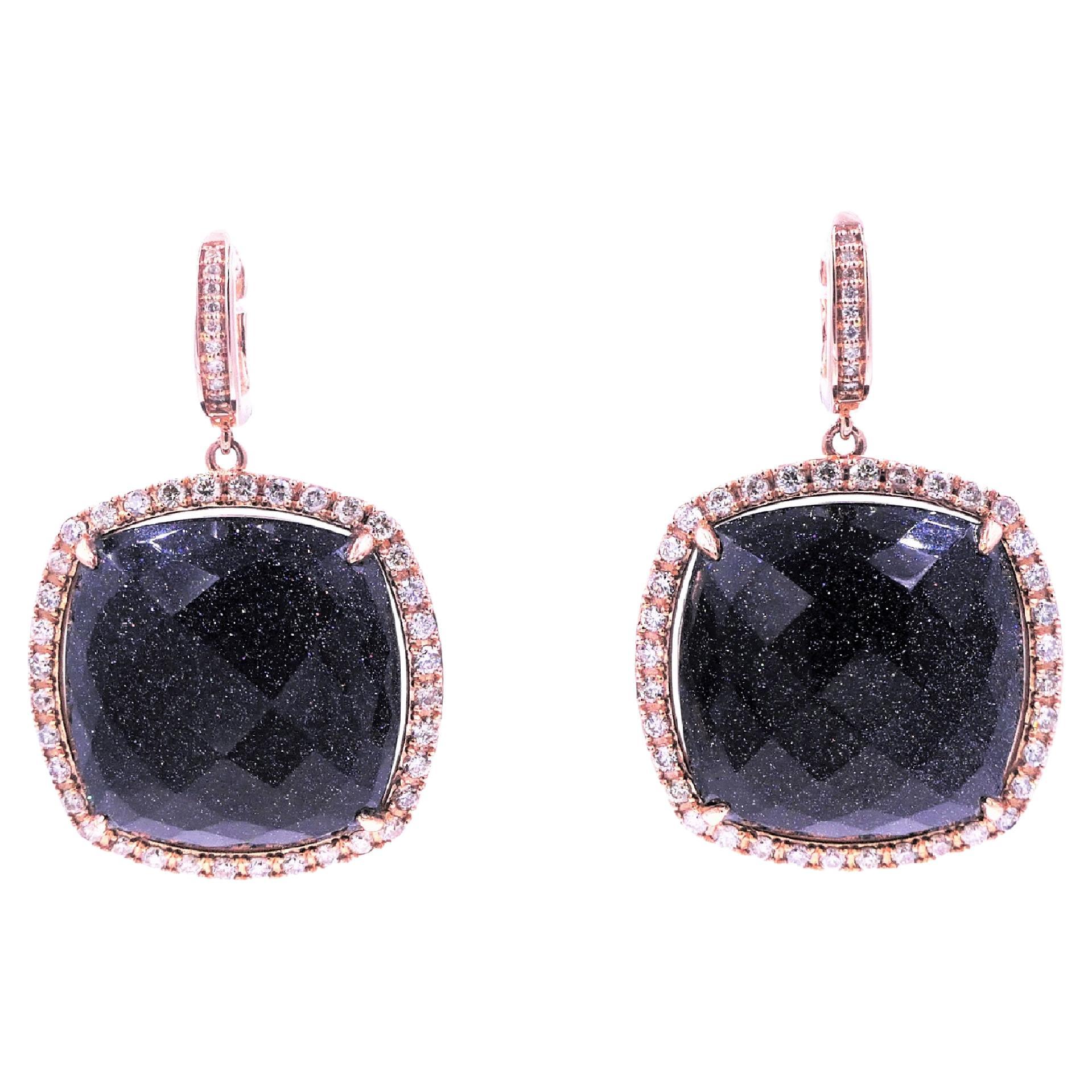 Black Aventurine Faceted Cushion Cabochon Diamond Halo Rose Gold Drop Earrings
14 Karat Rose Gold
2.00 CT Diamonds
Black Aventurine Cabochon Gemstones

Important Information:
Please note that this item will take 2-4 weeks to deliver - it is