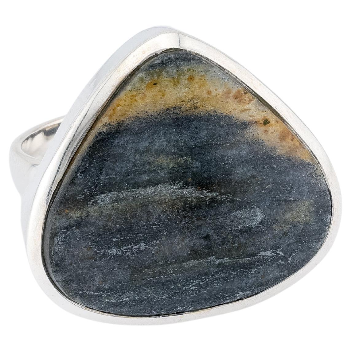 Black aventurine silver ring