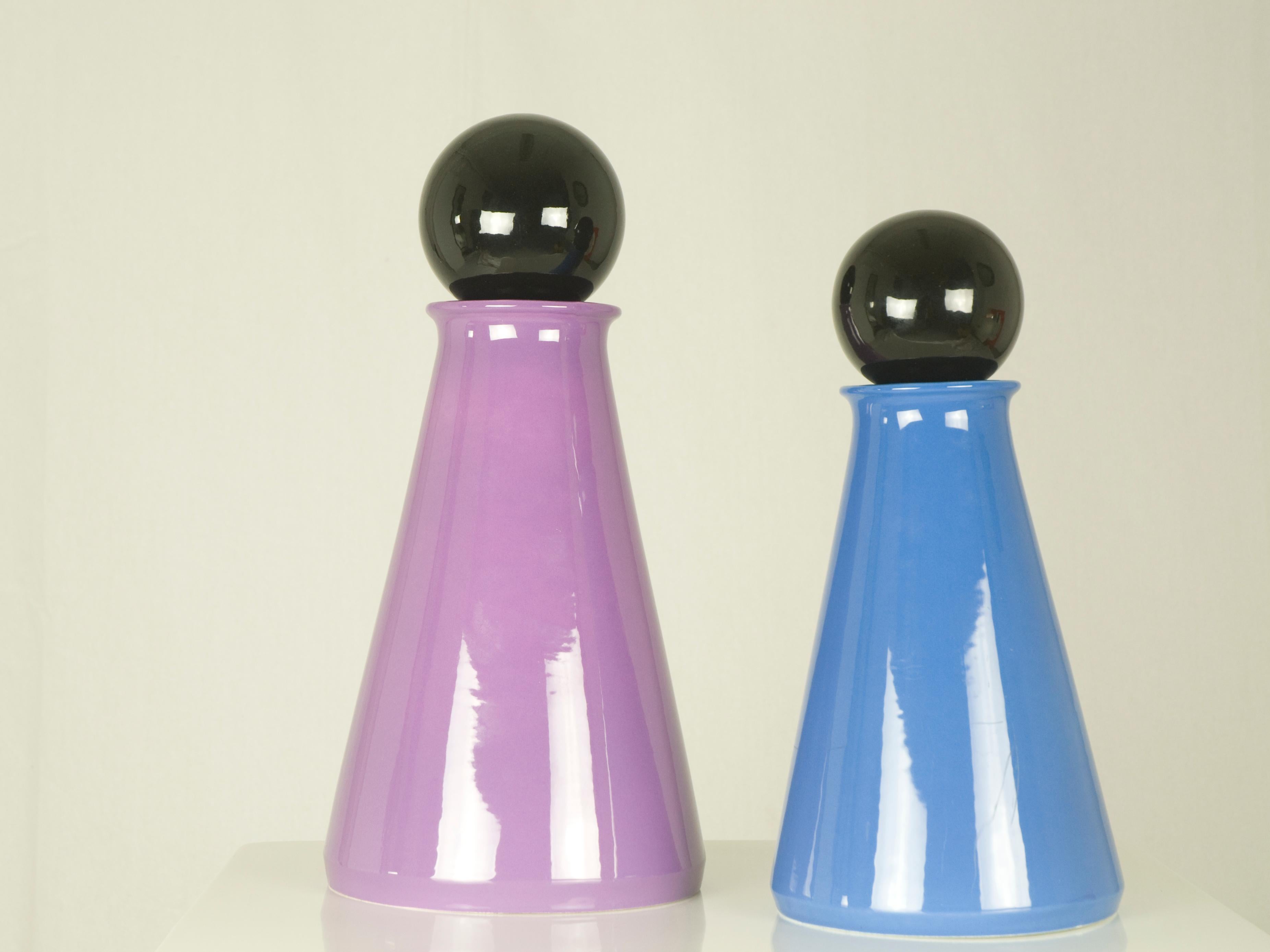 Post-Modern Black, Azure & Violet Ceramic, 1980s Bottles by L. Boscolo for Forma & Luce