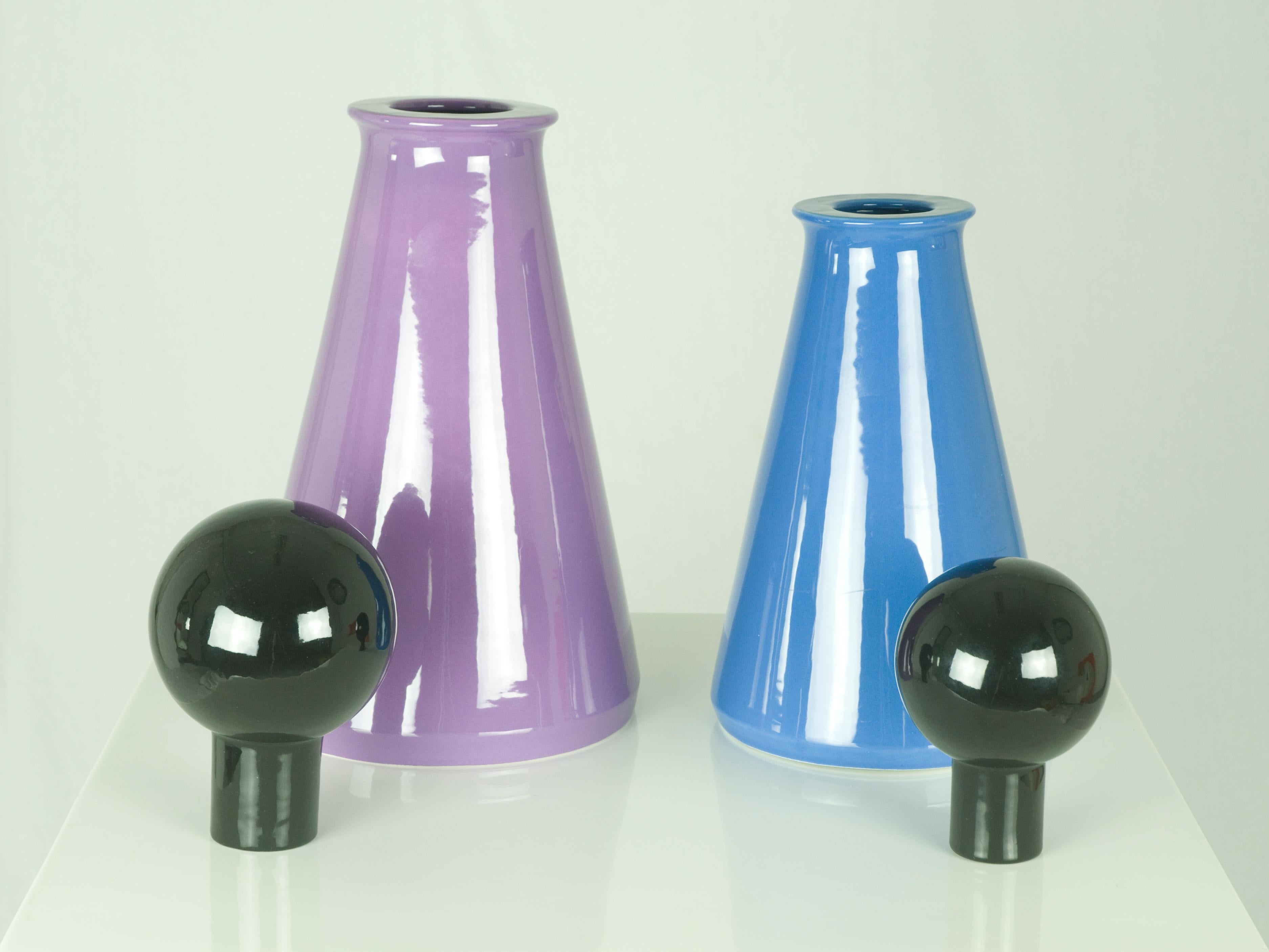 Italian Black, Azure & Violet Ceramic, 1980s Bottles by L. Boscolo for Forma & Luce