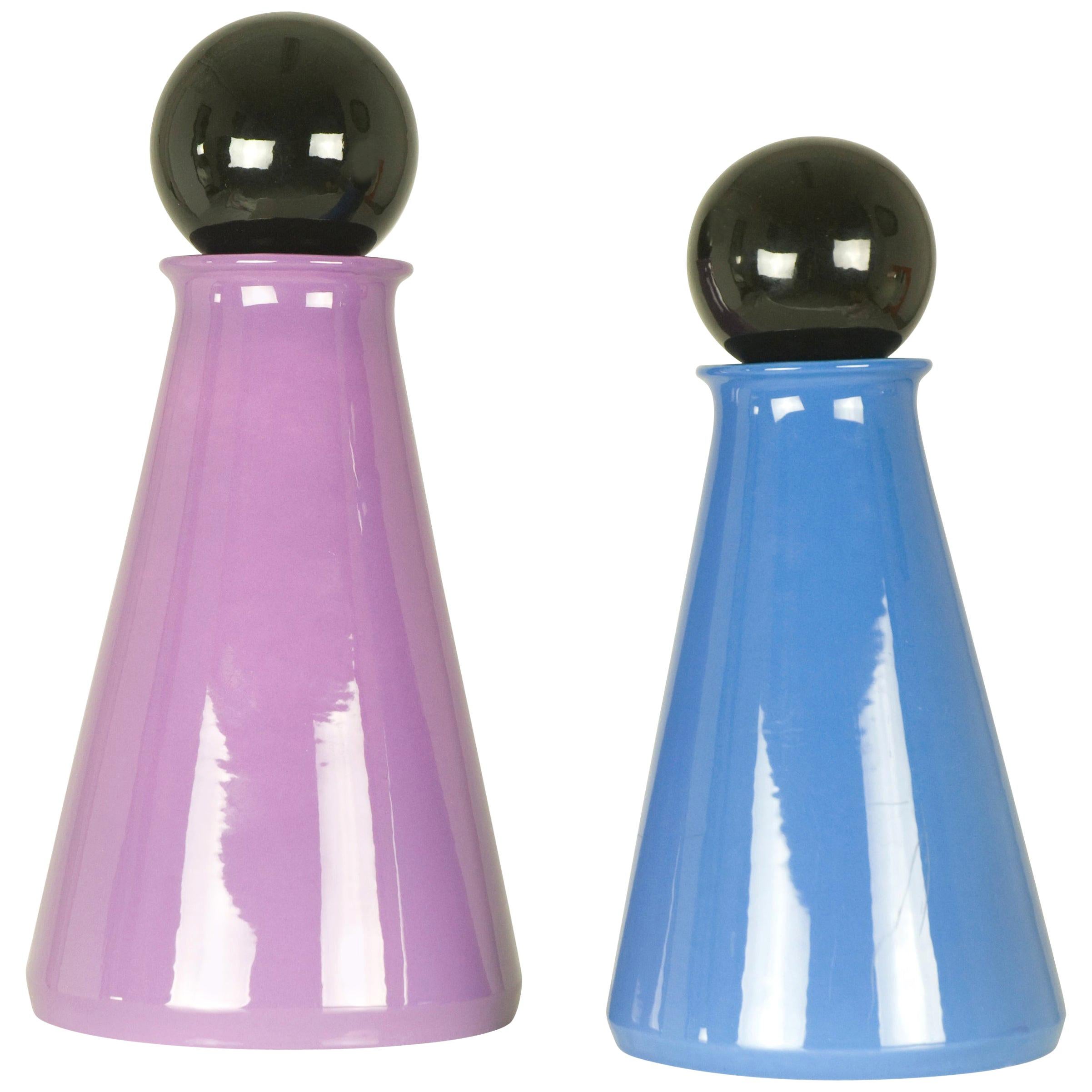 Black, Azure & Violet Ceramic, 1980s Bottles by L. Boscolo for Forma & Luce