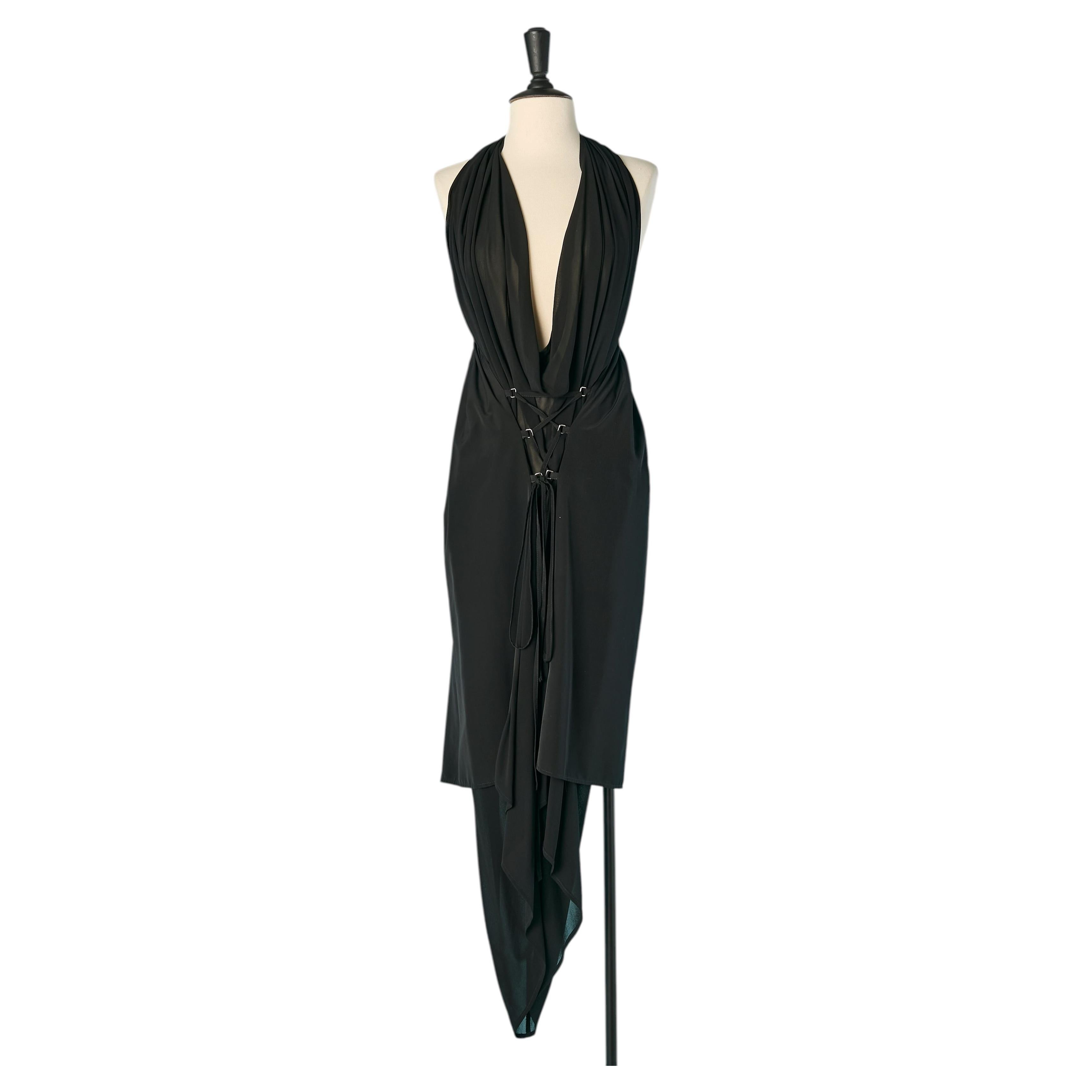 Black backless asymmetrical dress with laces on the front LIMI FEU For Sale