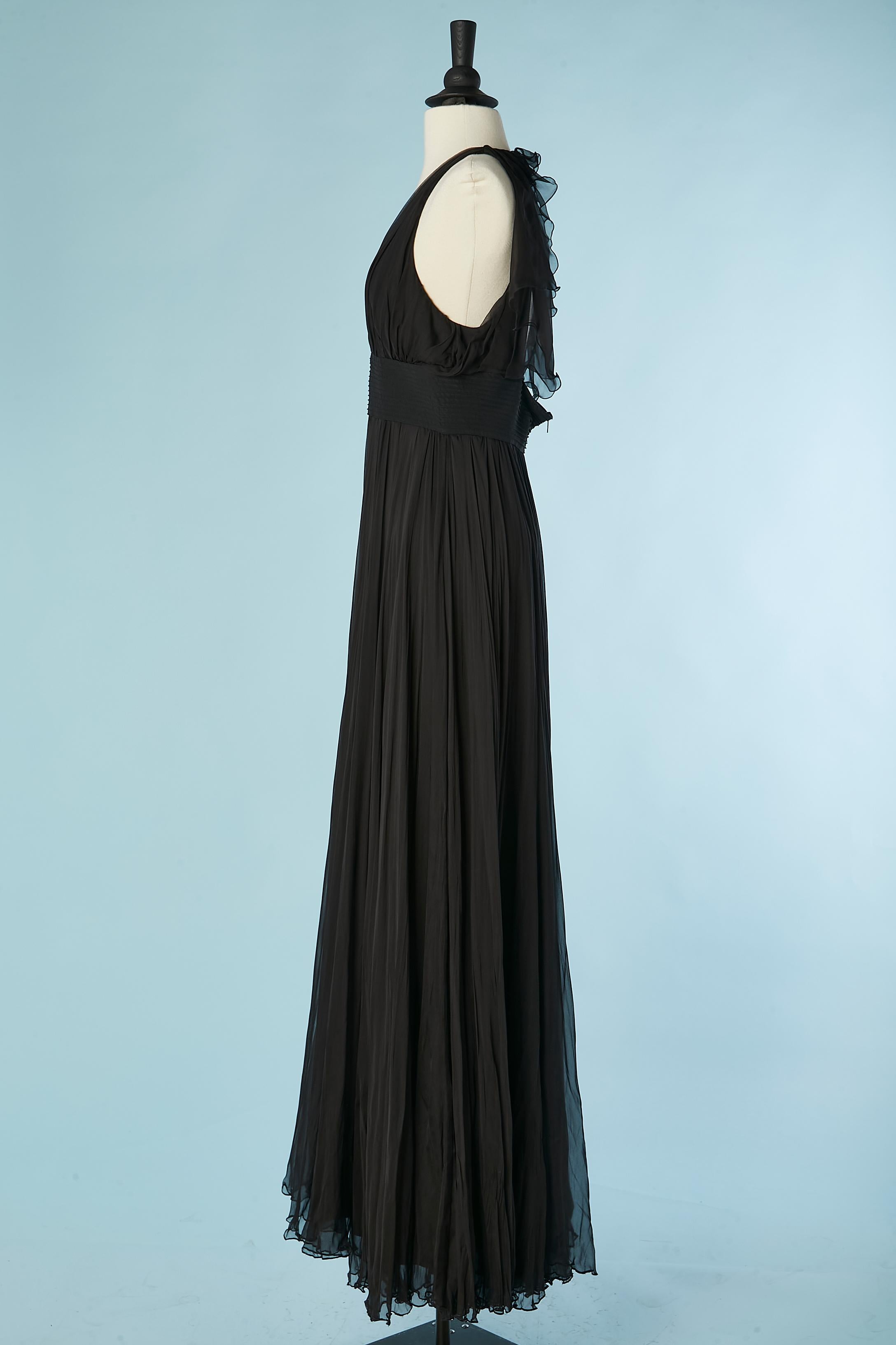 Women's Black backless chiffon evening dress with ruffles on the back Versace  For Sale