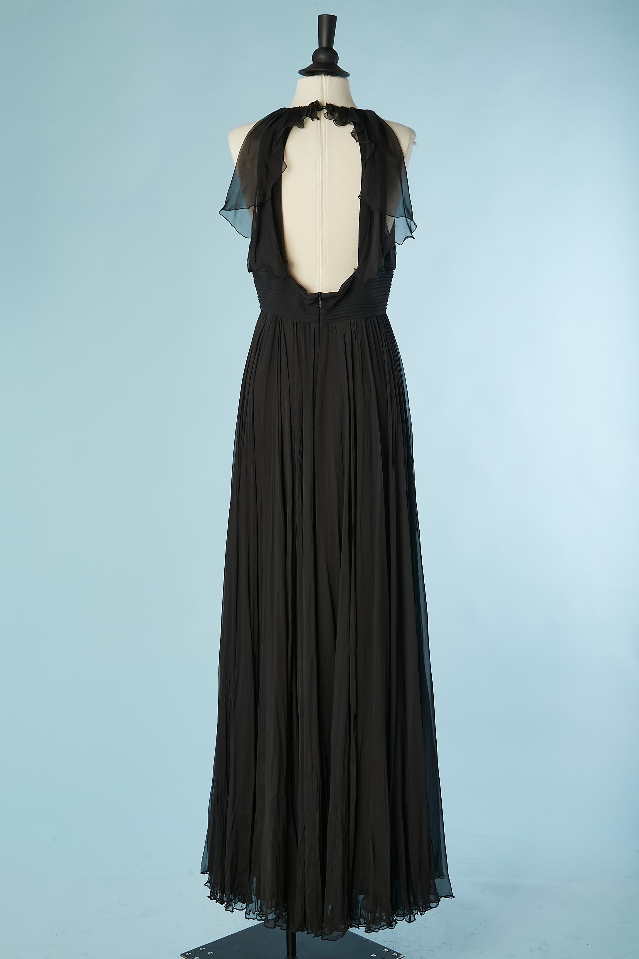 Black backless chiffon evening dress with ruffles on the back Versace  For Sale 1