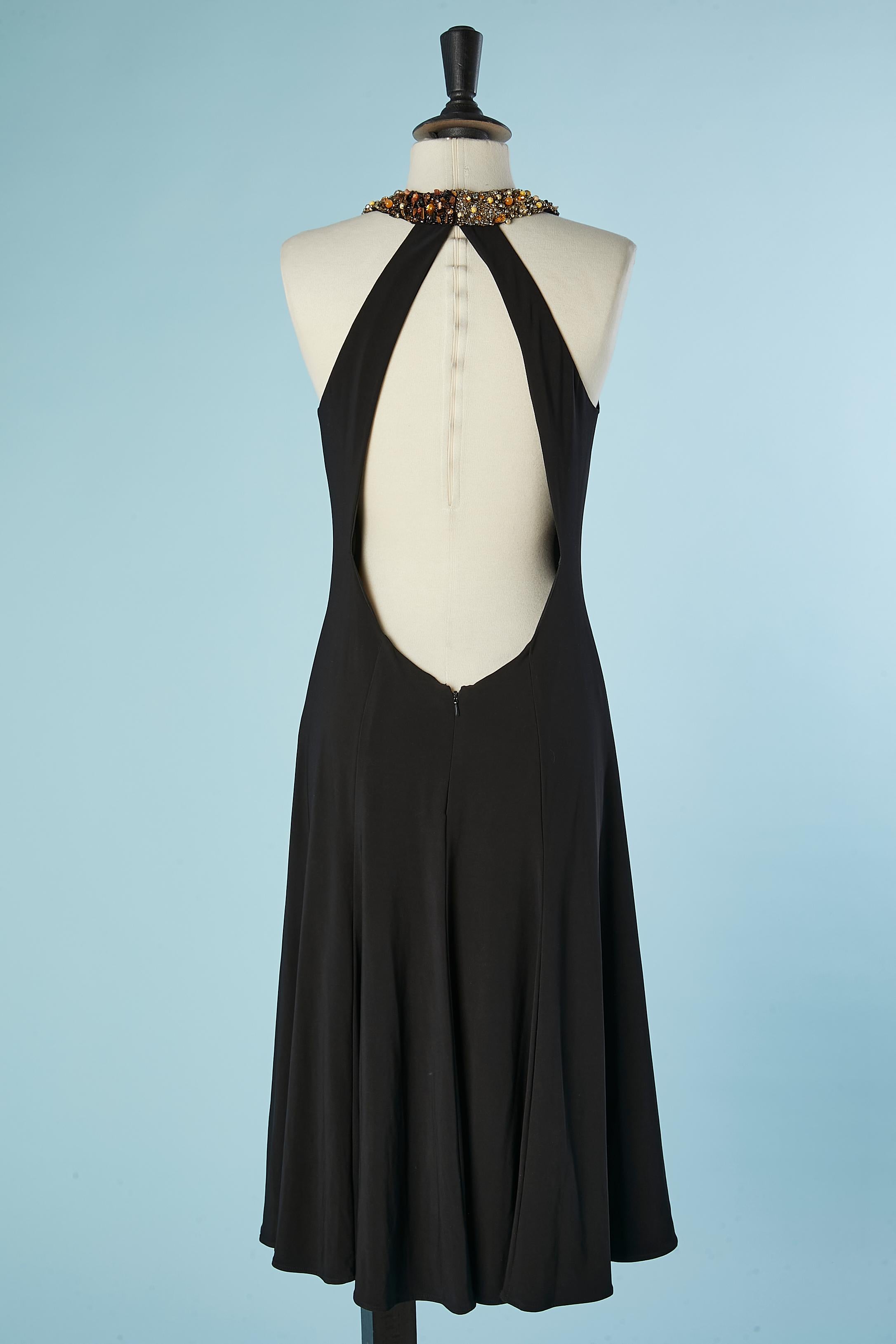 Black backless cocktail dress with beadwork on the neckline Ferri Couture  For Sale 1