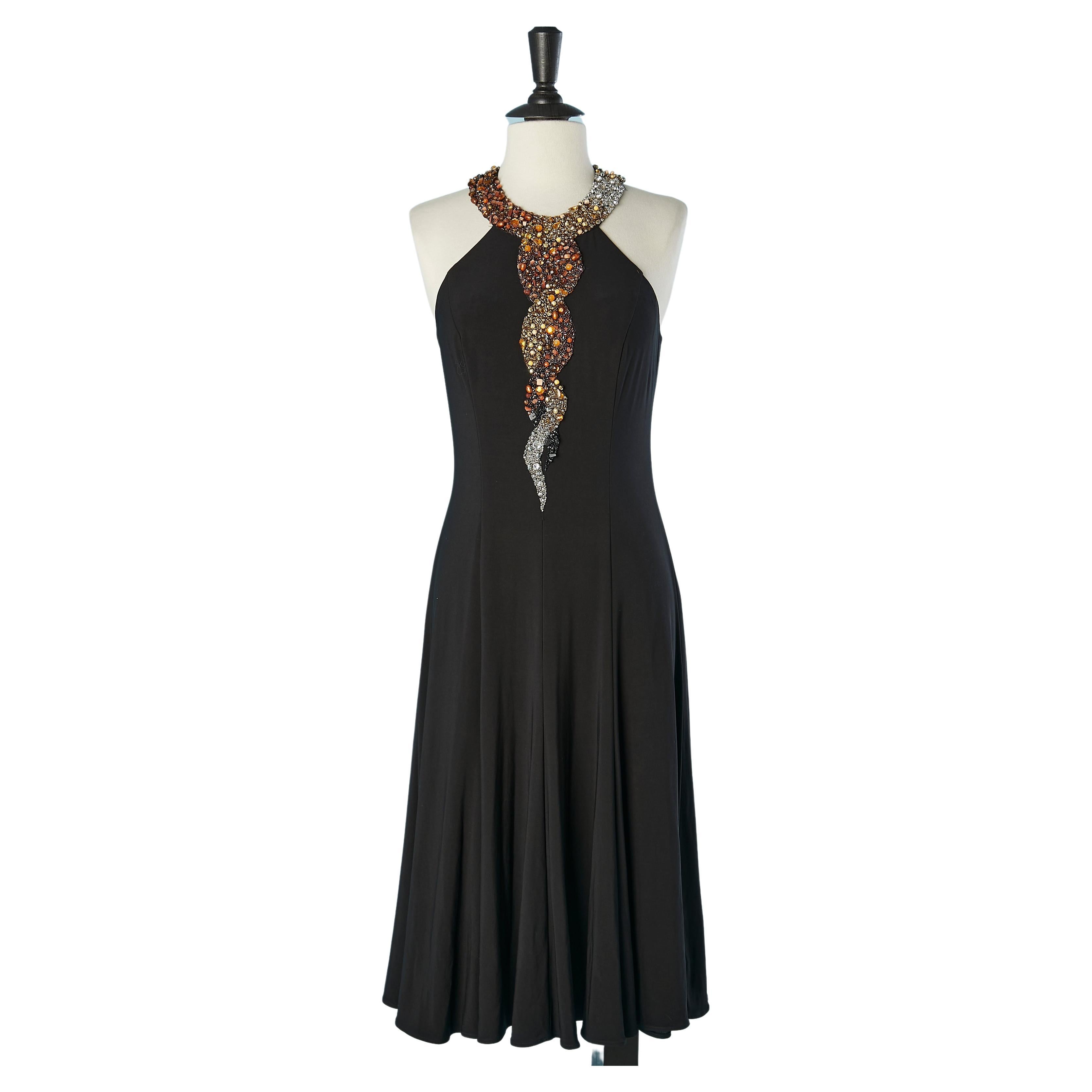 Black backless cocktail dress with beadwork on the neckline Ferri Couture  For Sale