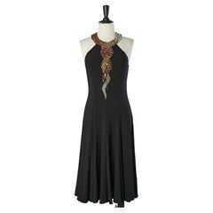 Black backless cocktail dress with beadwork on the neckline Ferri Couture