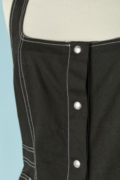 Black backless cotton dress with white top-stitching MONTANA BLU