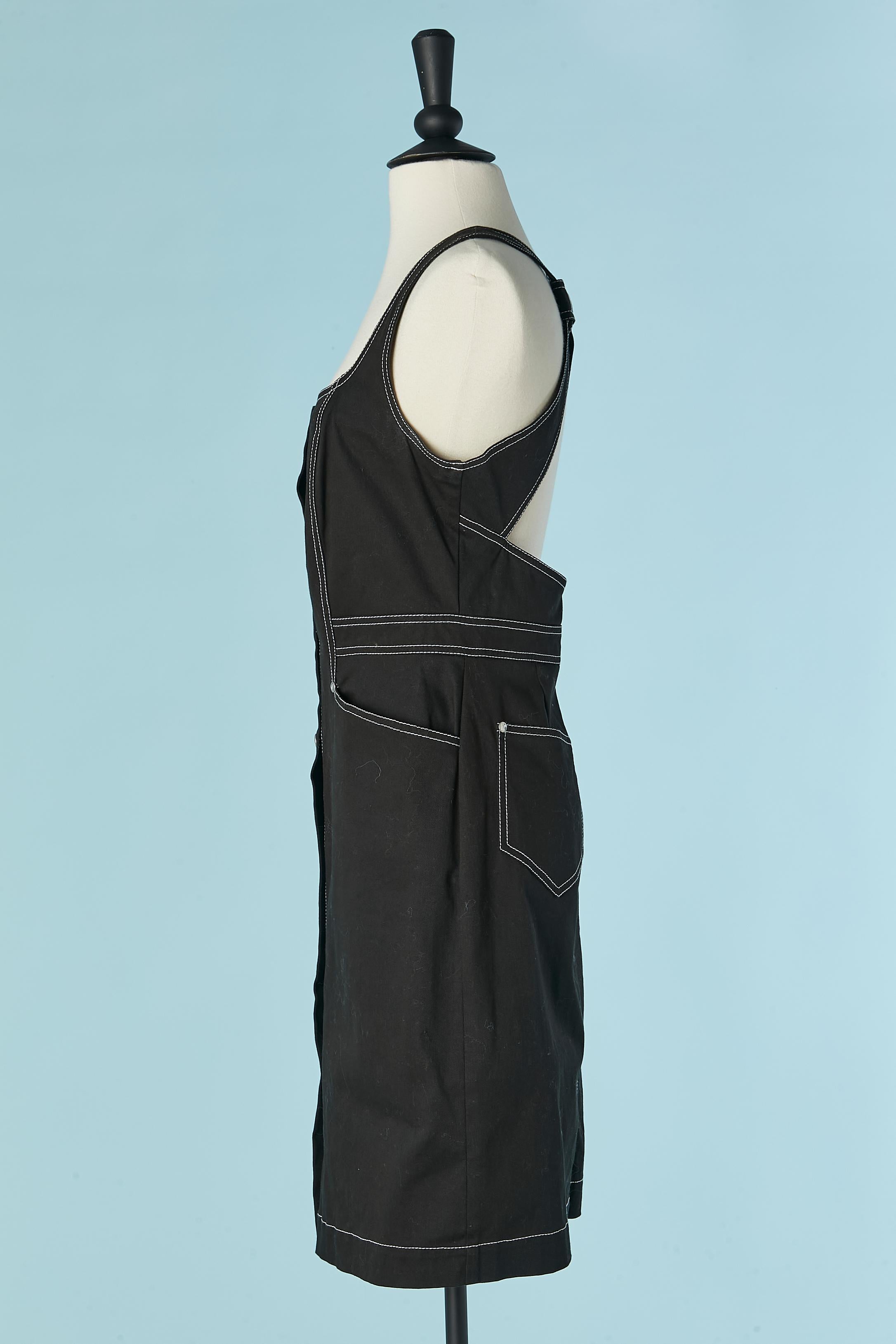 Black backless cotton dress with white top-stitching MONTANA BLU For Sale 1
