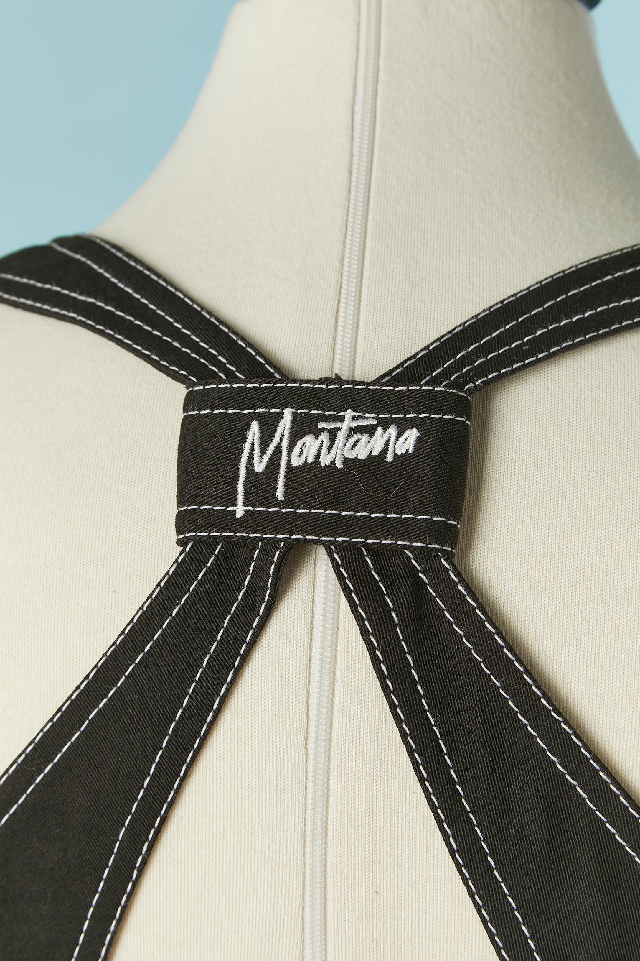Black backless cotton dress with white top-stitching MONTANA BLU For Sale 3