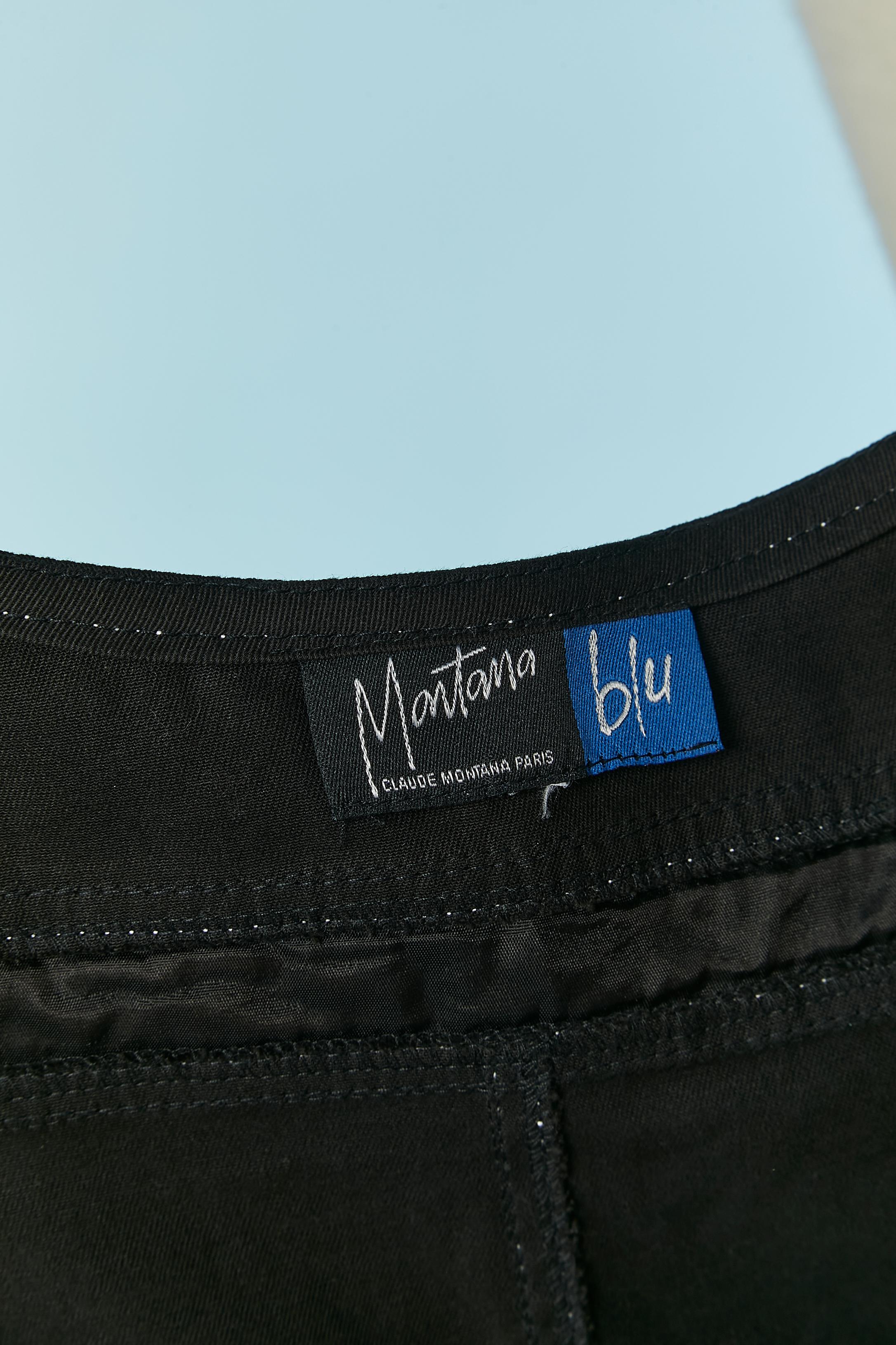 Black backless cotton dress with white top-stitching MONTANA BLU For Sale 5