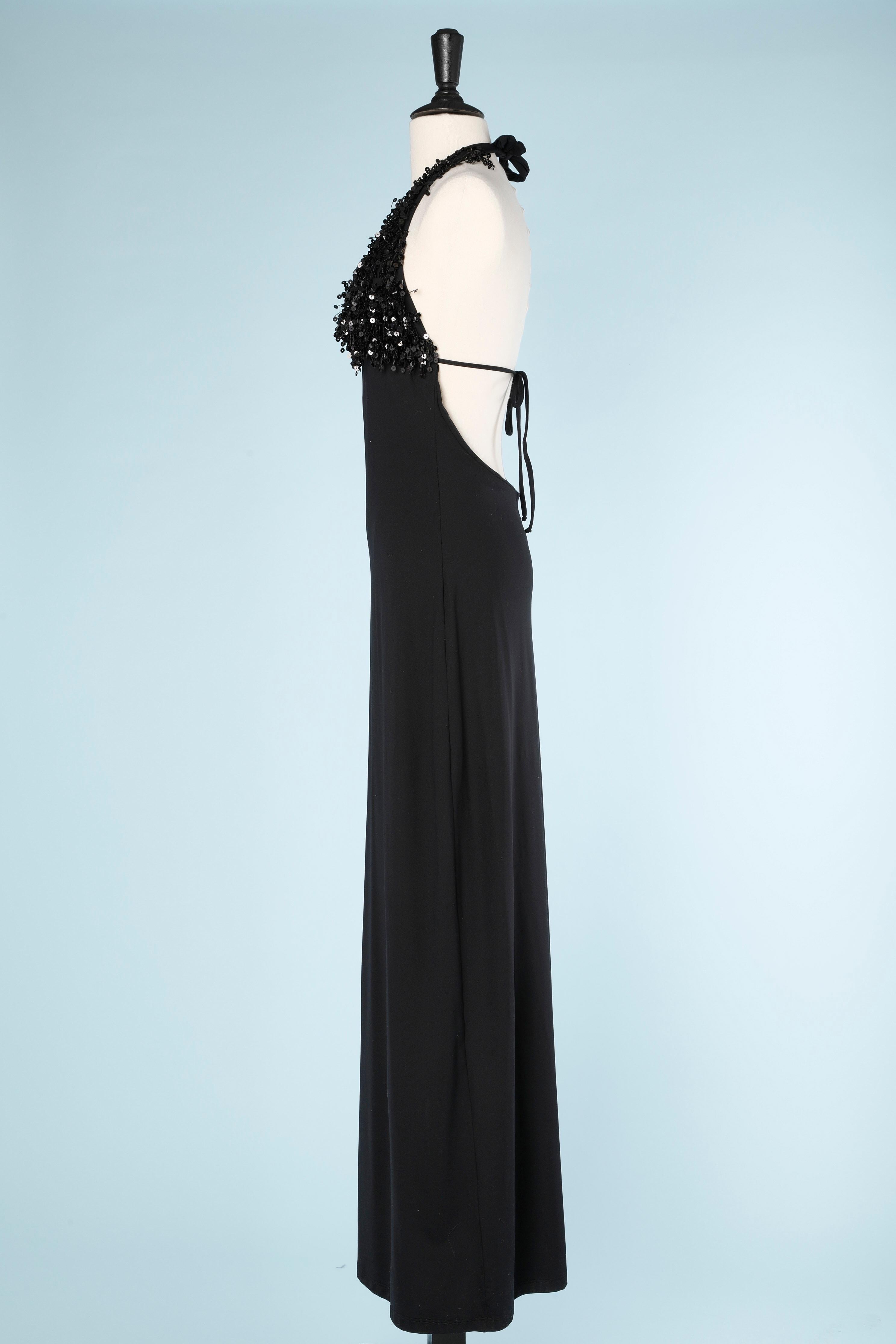 Women's Black backless dress with sequins fringes on the bust FISICO  For Sale