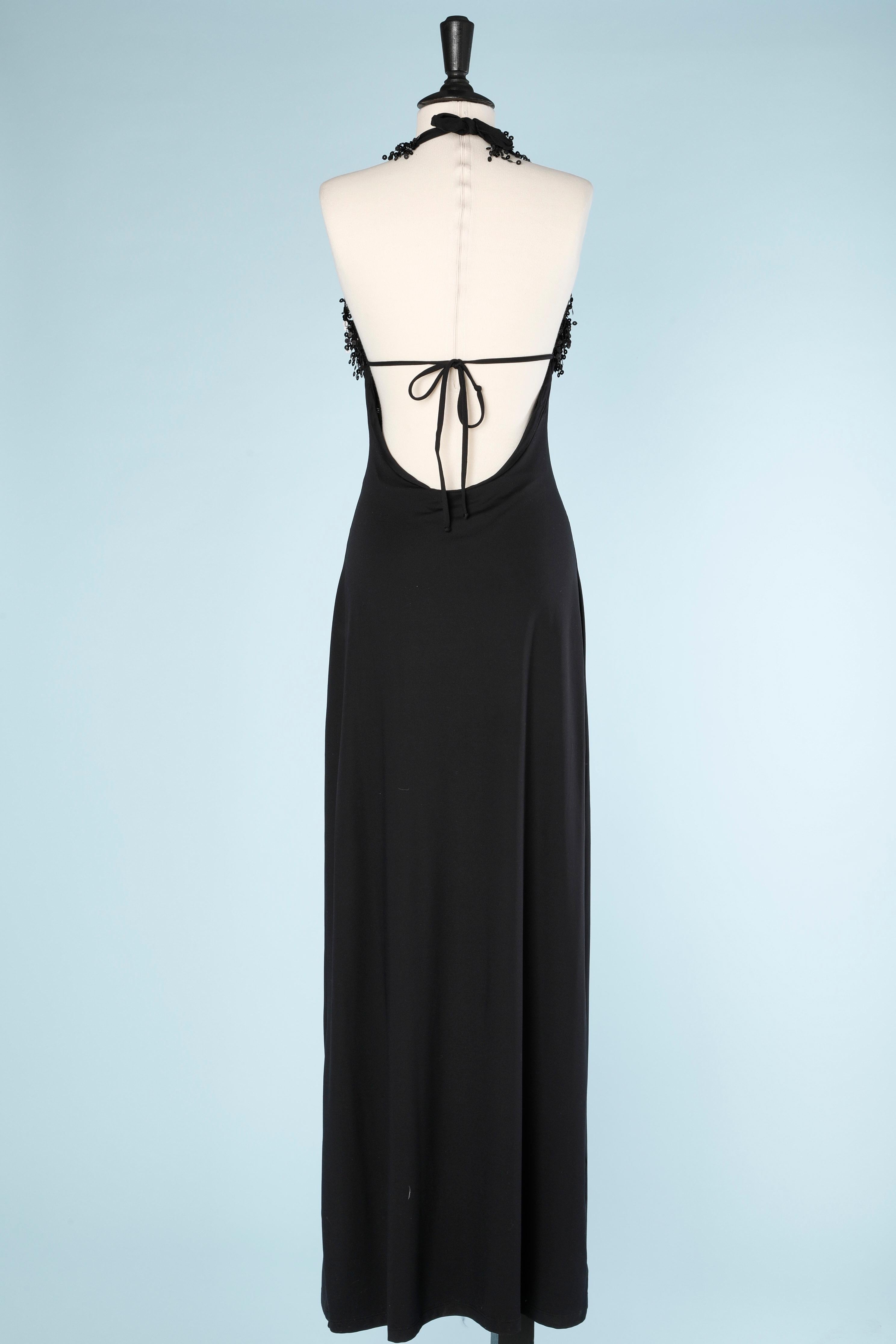 Schwarzes rückenfreies Kleid mit Paillettenfransen auf der Büste FISICO  im Angebot 1