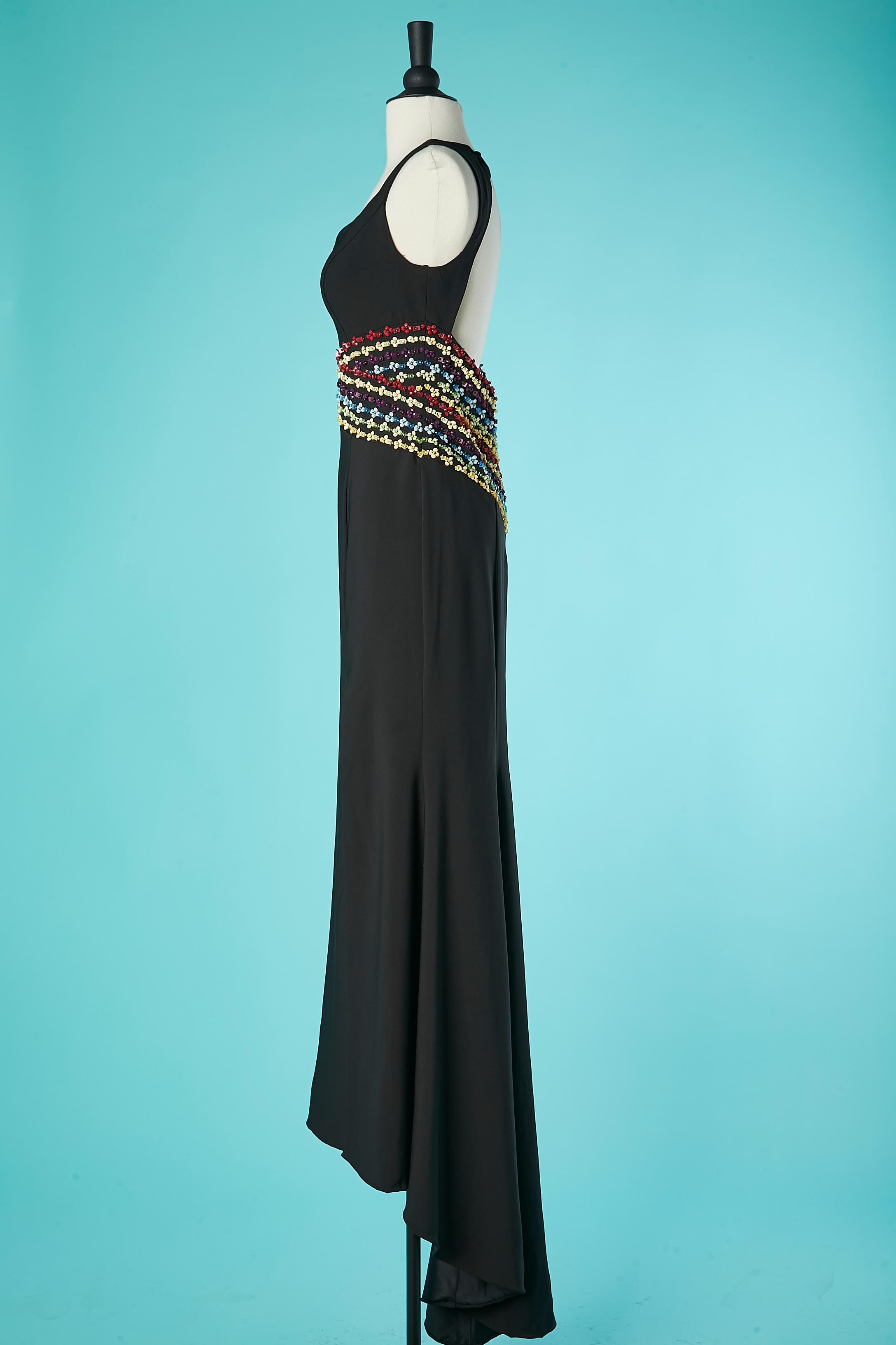 Women's Black backless evening dress with beadwork on the waist Gai Mattiolo Red Carpet  For Sale