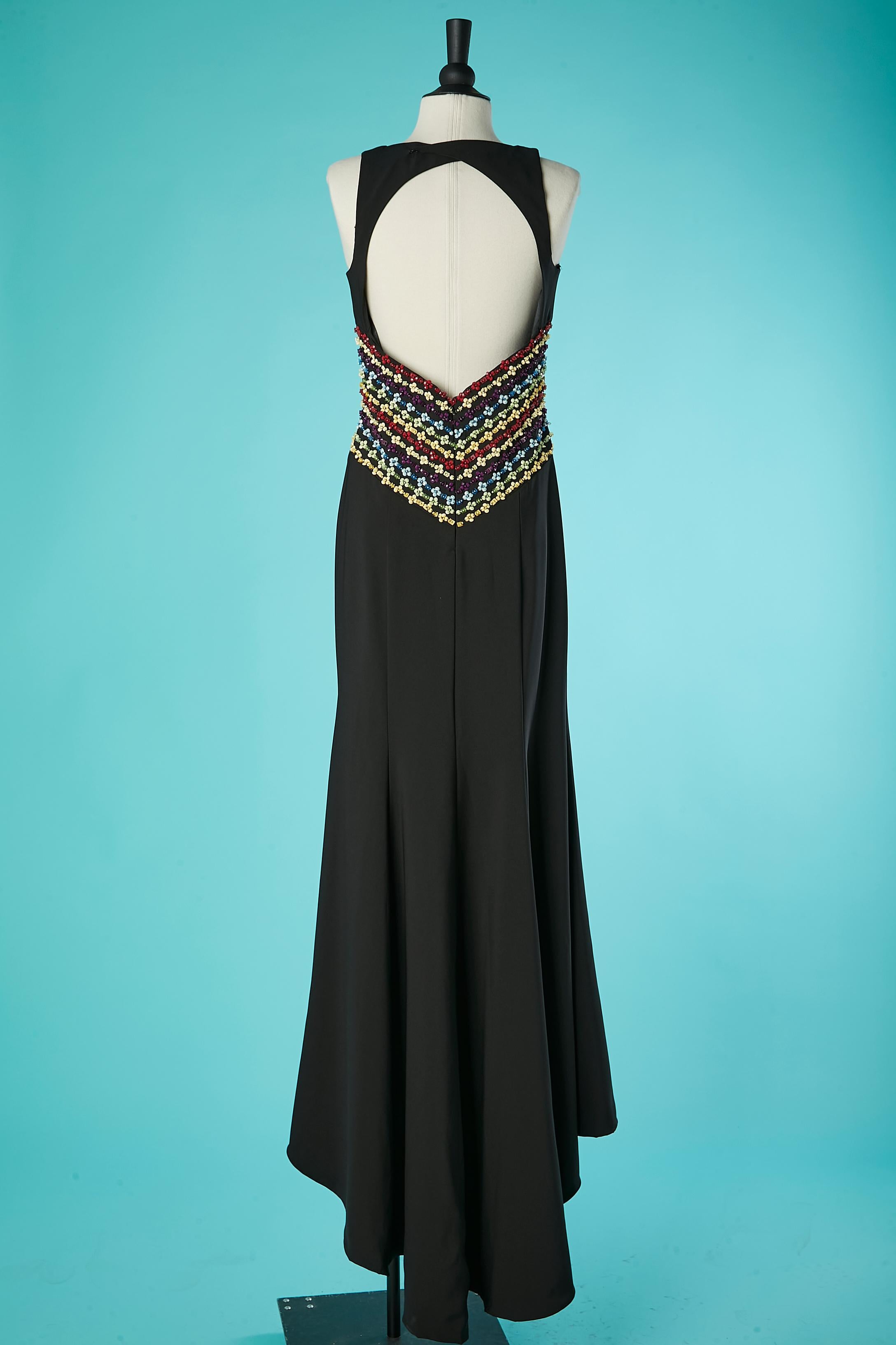Black backless evening dress with beadwork on the waist Gai Mattiolo Red Carpet  For Sale 1