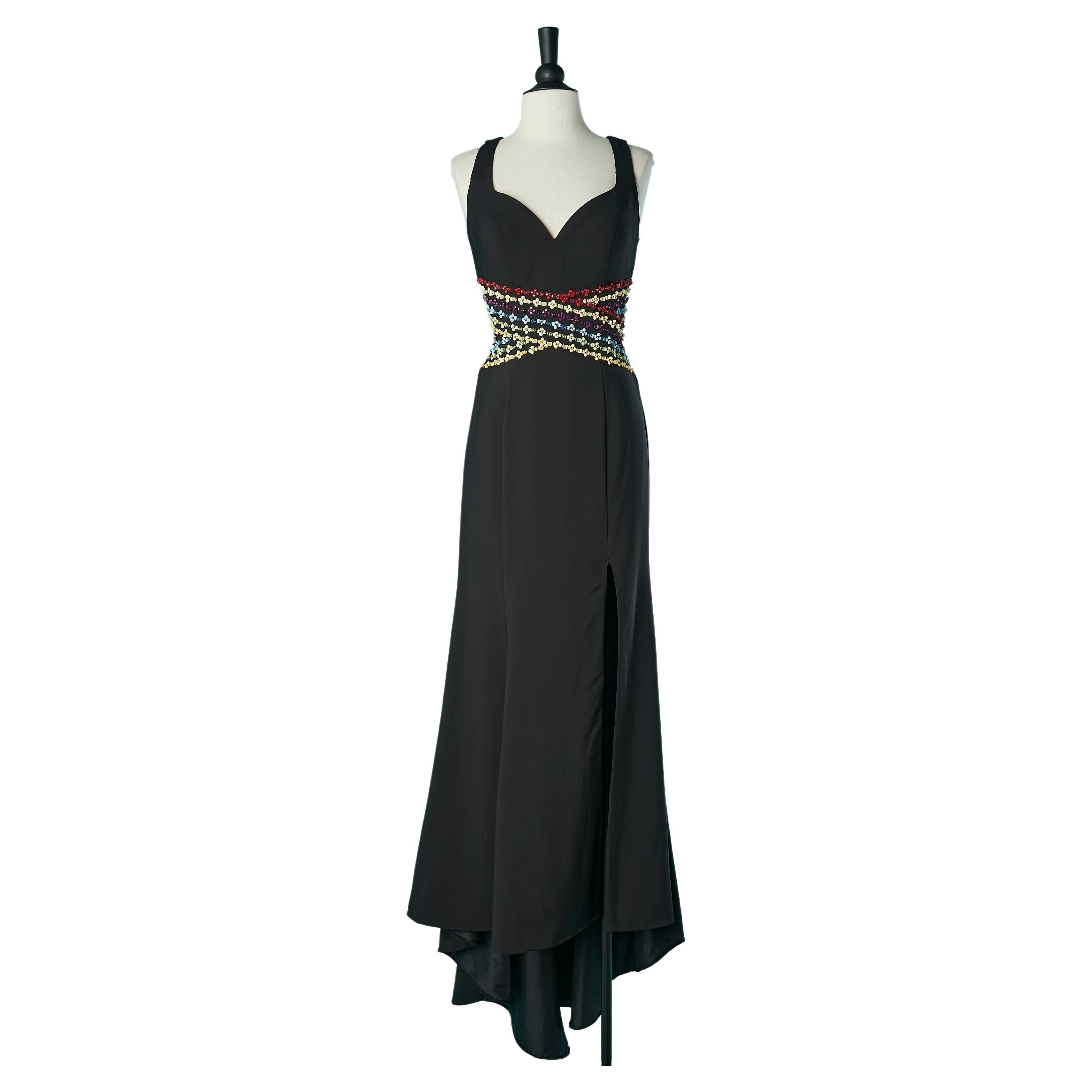 Black backless evening dress with beadwork on the waist Gai Mattiolo Red Carpet  For Sale