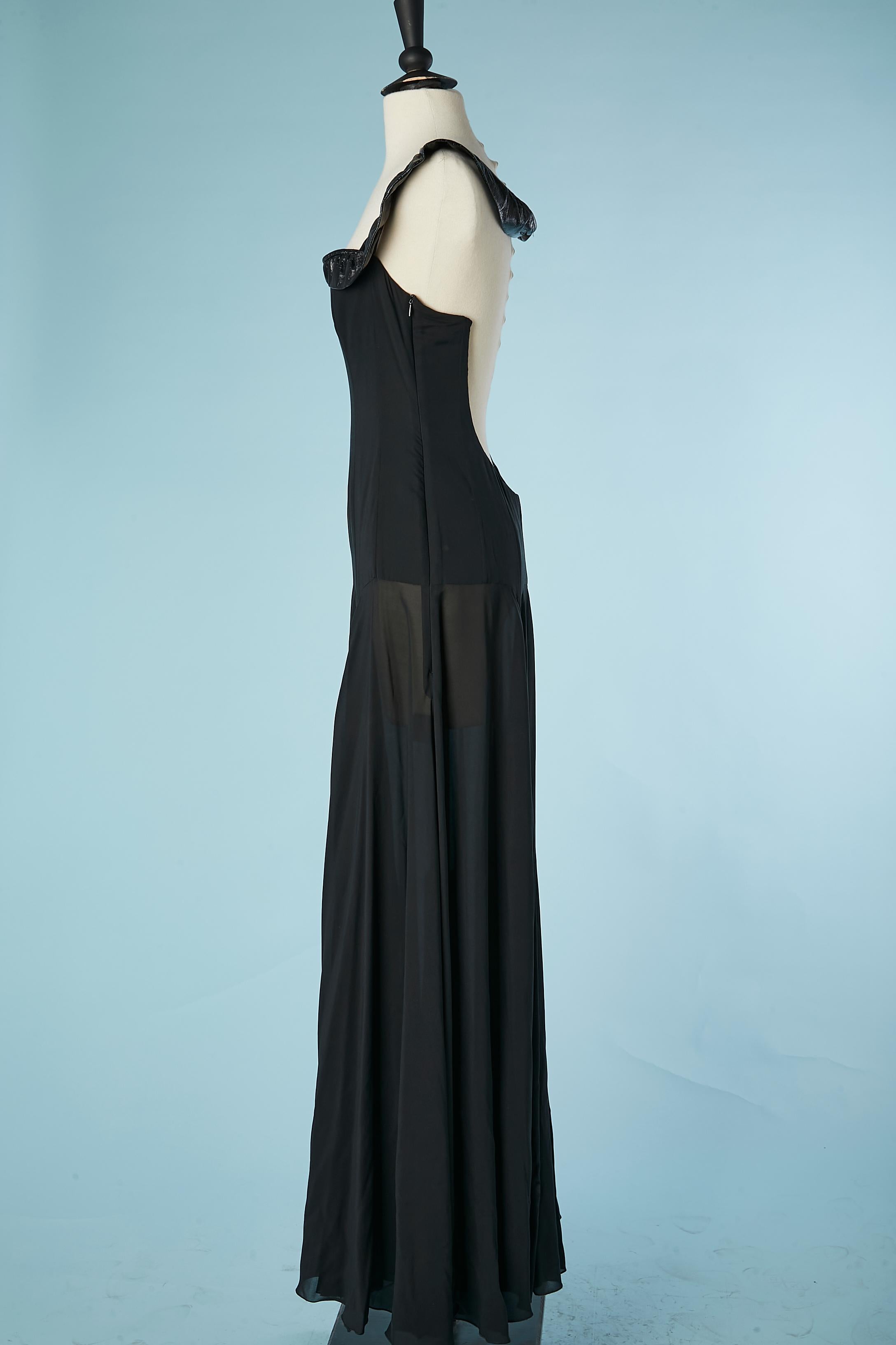 Women's Black backless evening dress with patent leather collar Jasmine Di Milo Universe