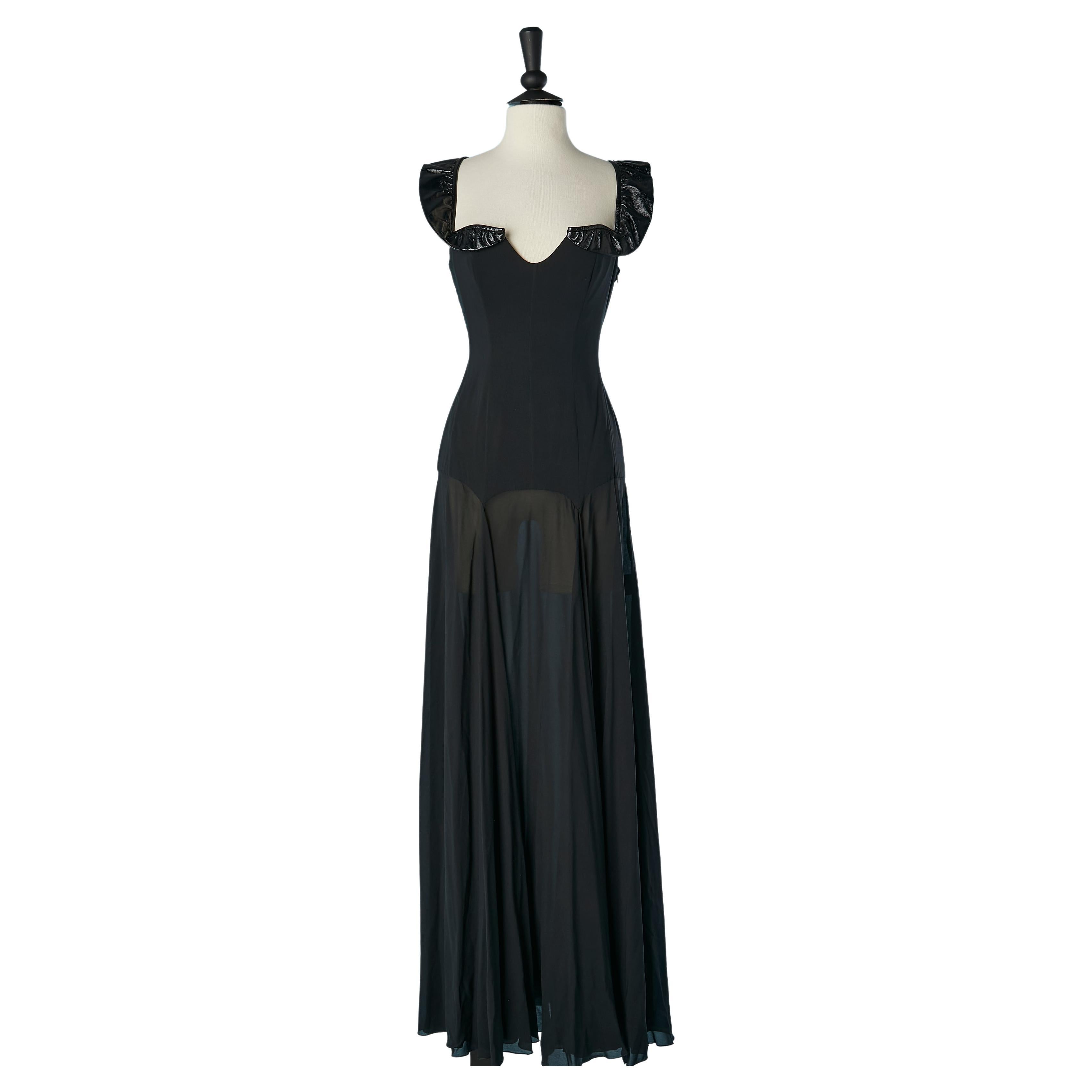 Black backless evening dress with patent leather collar Jasmine Di Milo Universe