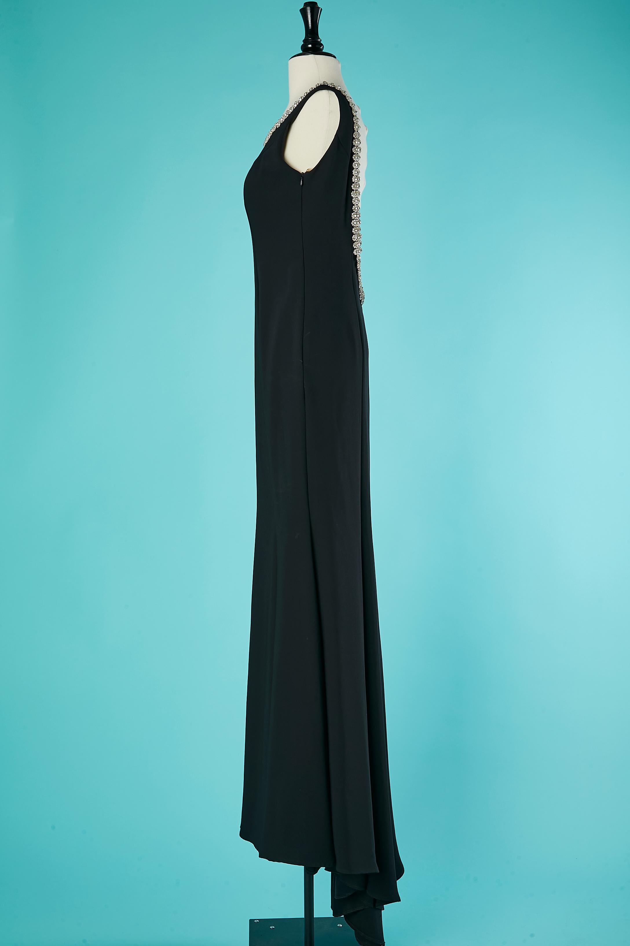 Black backless evening dress with rhinestone neckline Gai Mattiolo Red Carpet  For Sale 1