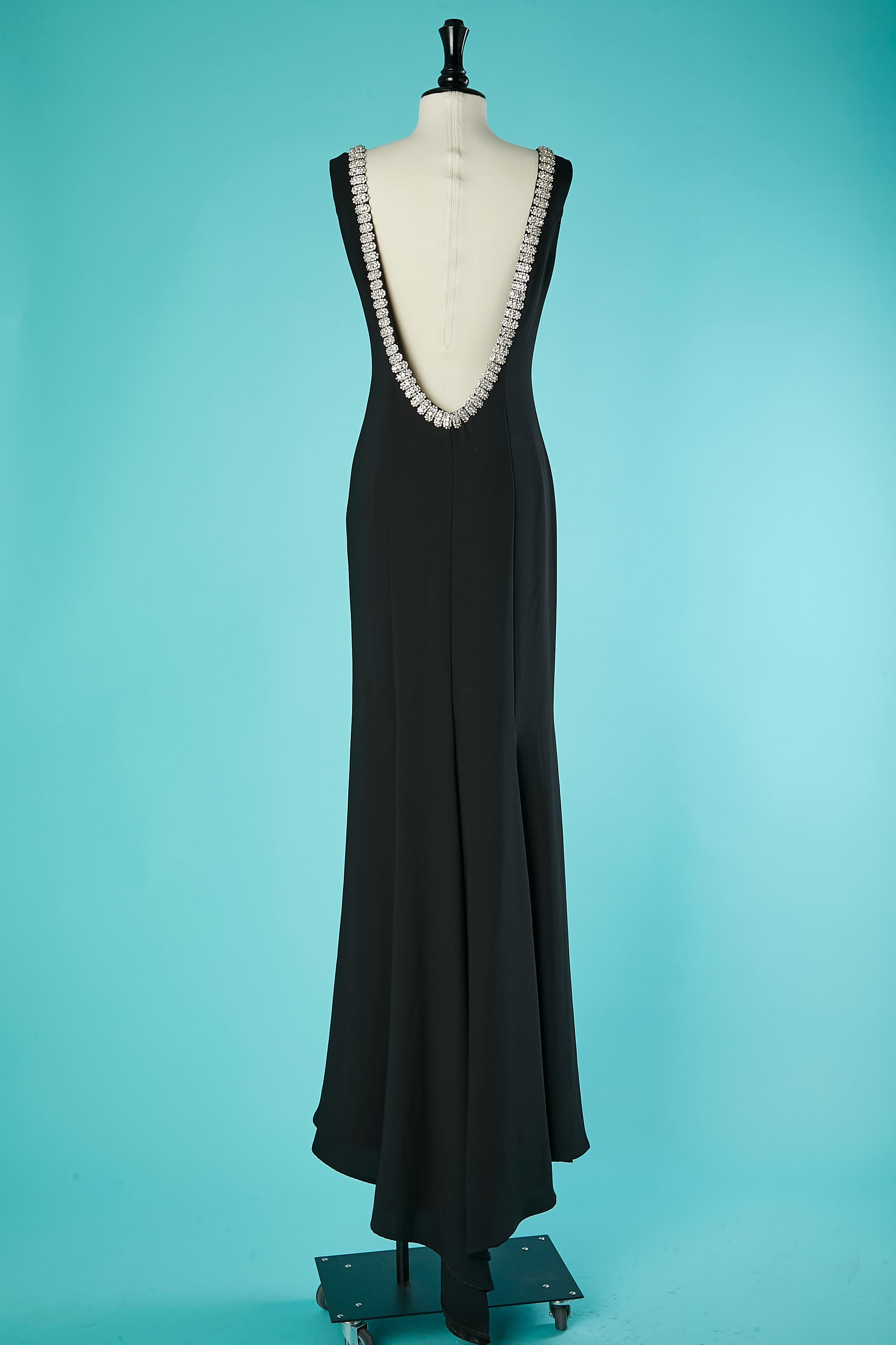 Black backless evening dress with rhinestone neckline Gai Mattiolo Red Carpet  For Sale 2
