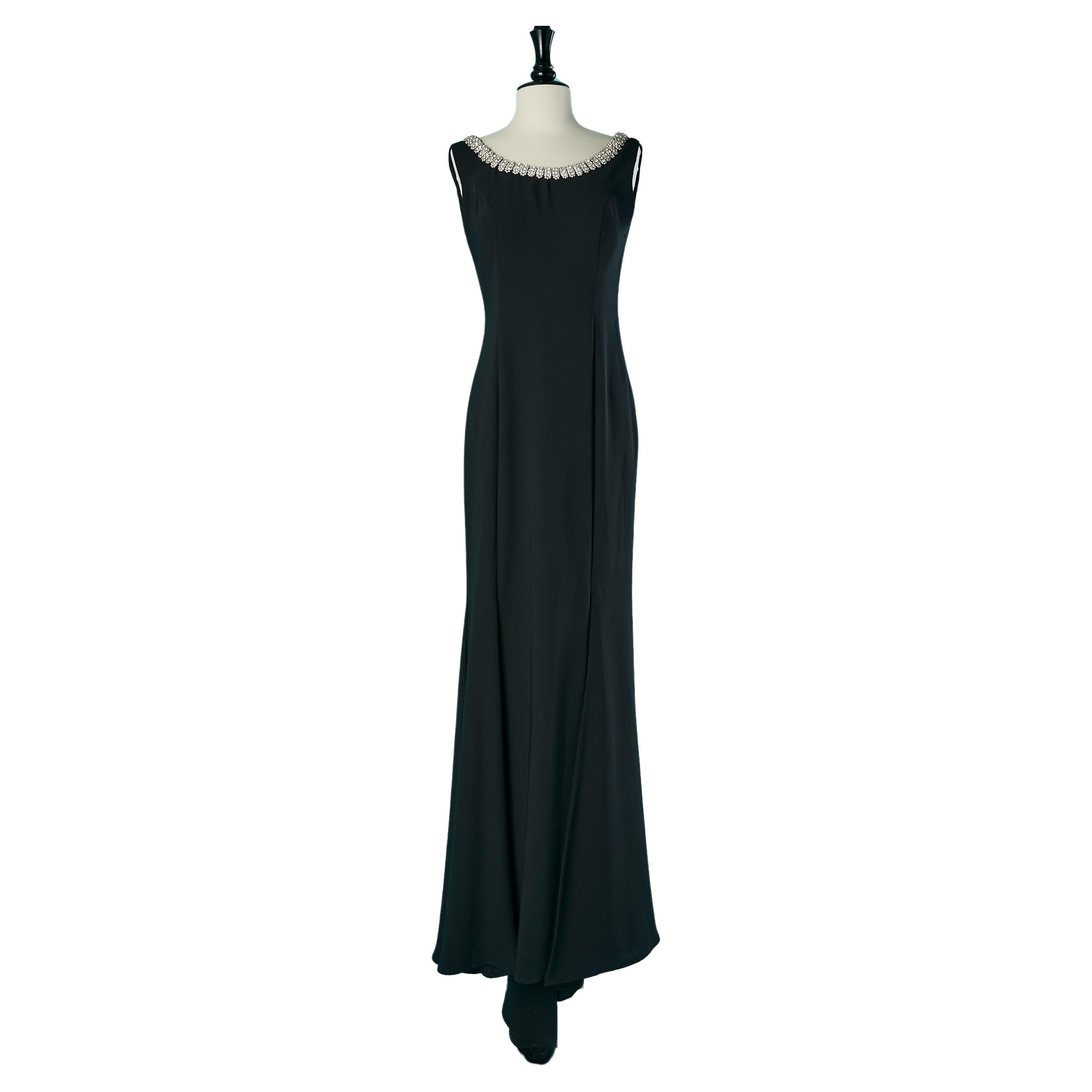 Black backless evening dress with rhinestone neckline Gai Mattiolo Red Carpet  For Sale
