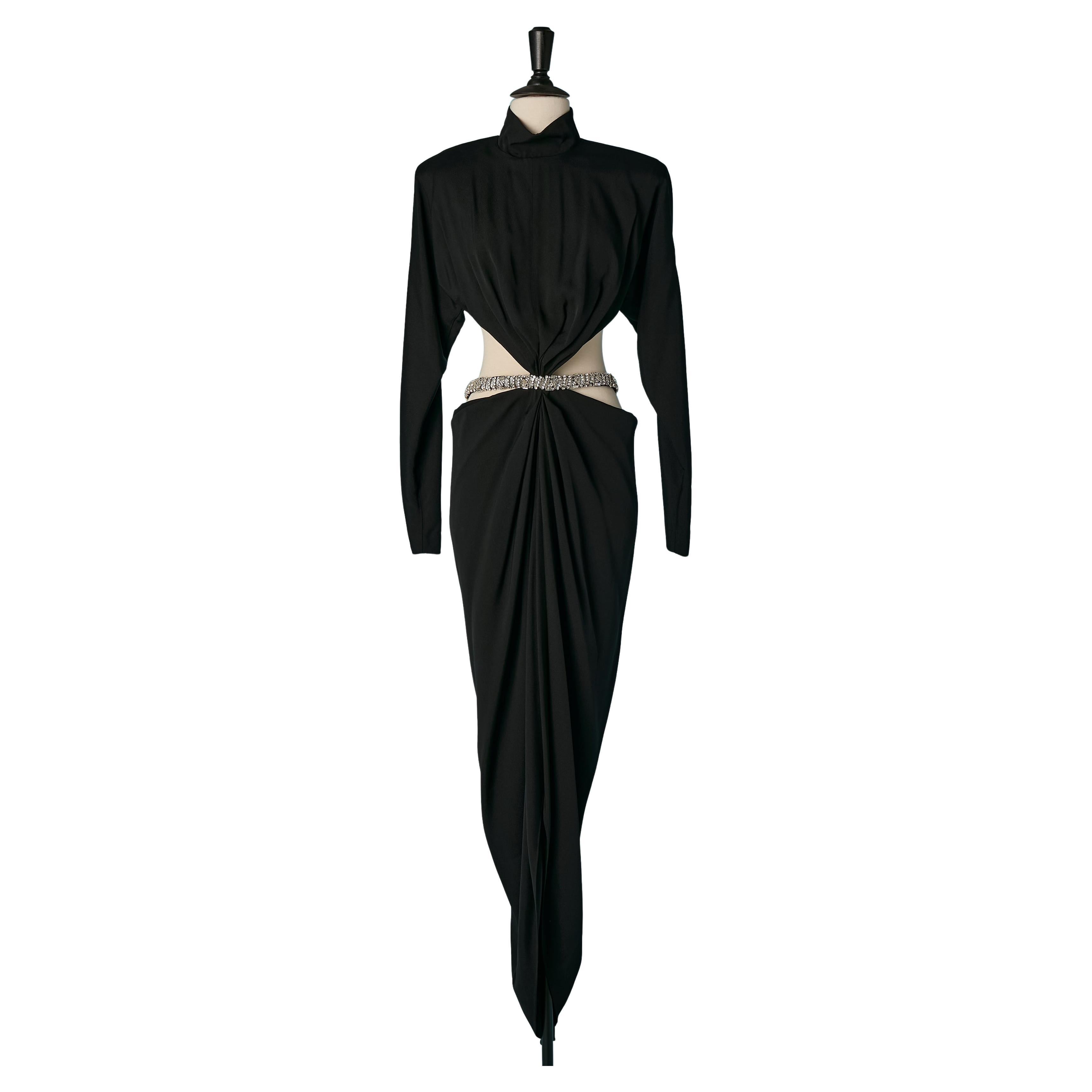 Black backless evening dress with rhinestone on waist ALEXANDRE VAUTHIER