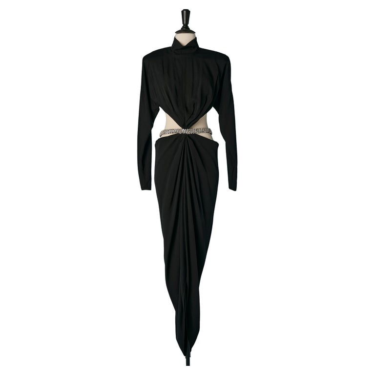 Black backless evening dress with rhinestone on waist ALEXANDRE VAUTHIER For Sale at 1stDibs