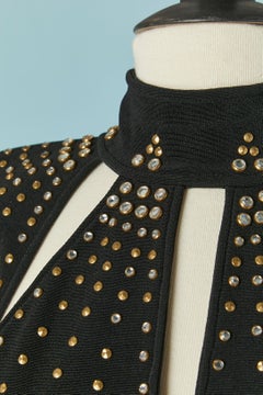 Black backless  jumpsuit with stud, rhinestone and cut-work Caché