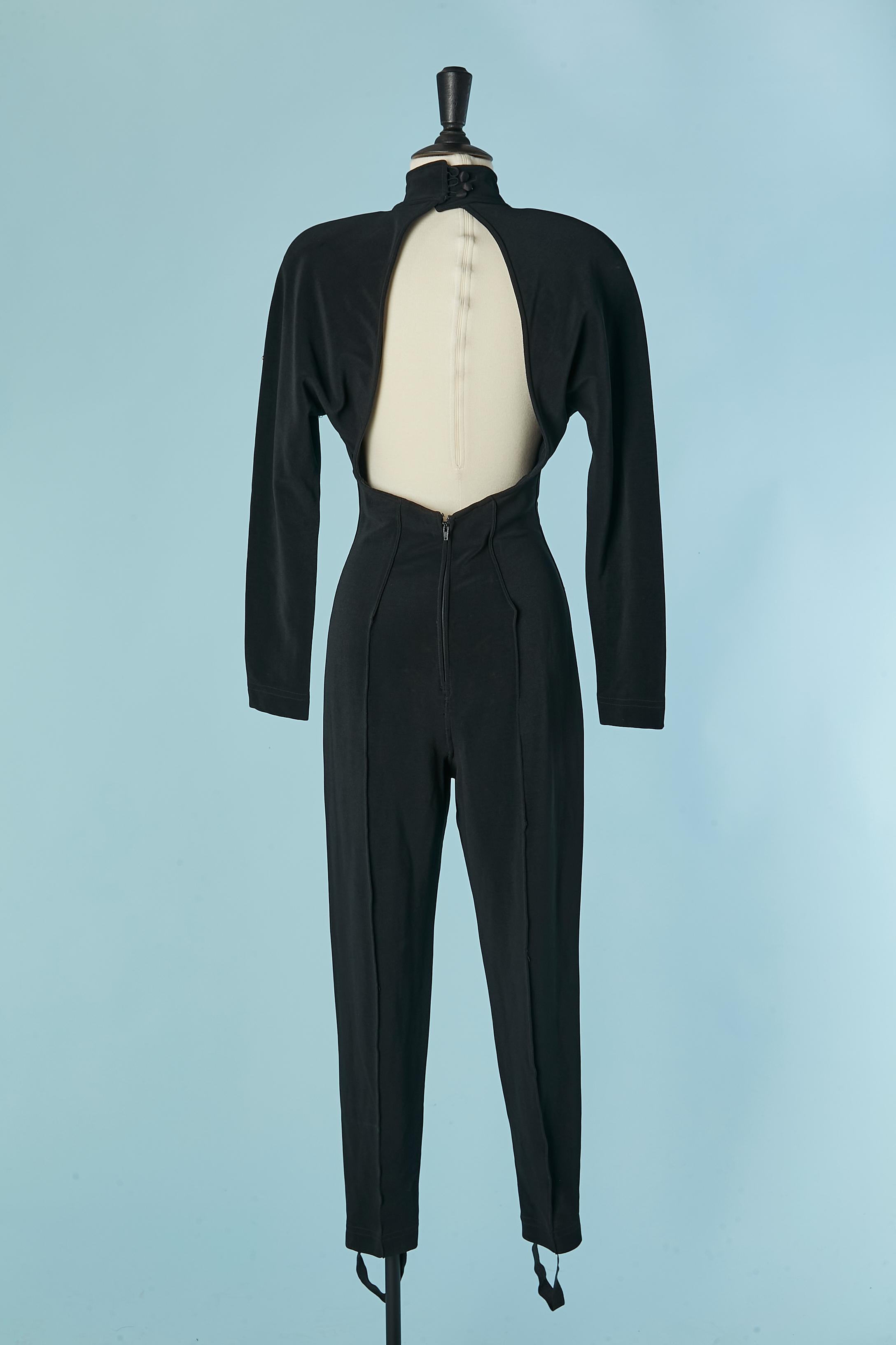 Black backless  jumpsuit with stud, rhinestone and cut-work Caché For Sale 1