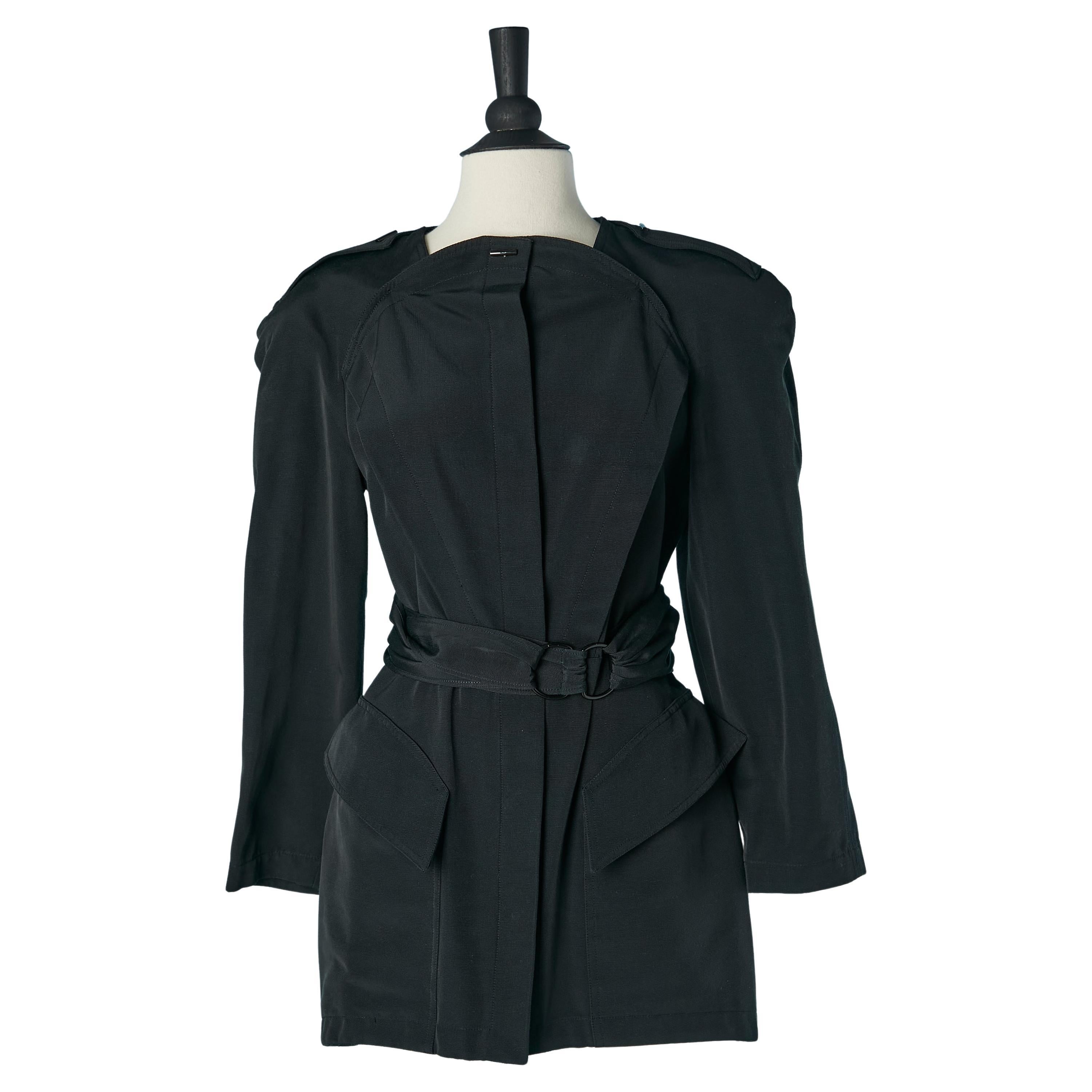 Black backless long jacket ( or mini dress) THIERRY MUGLER For Sale