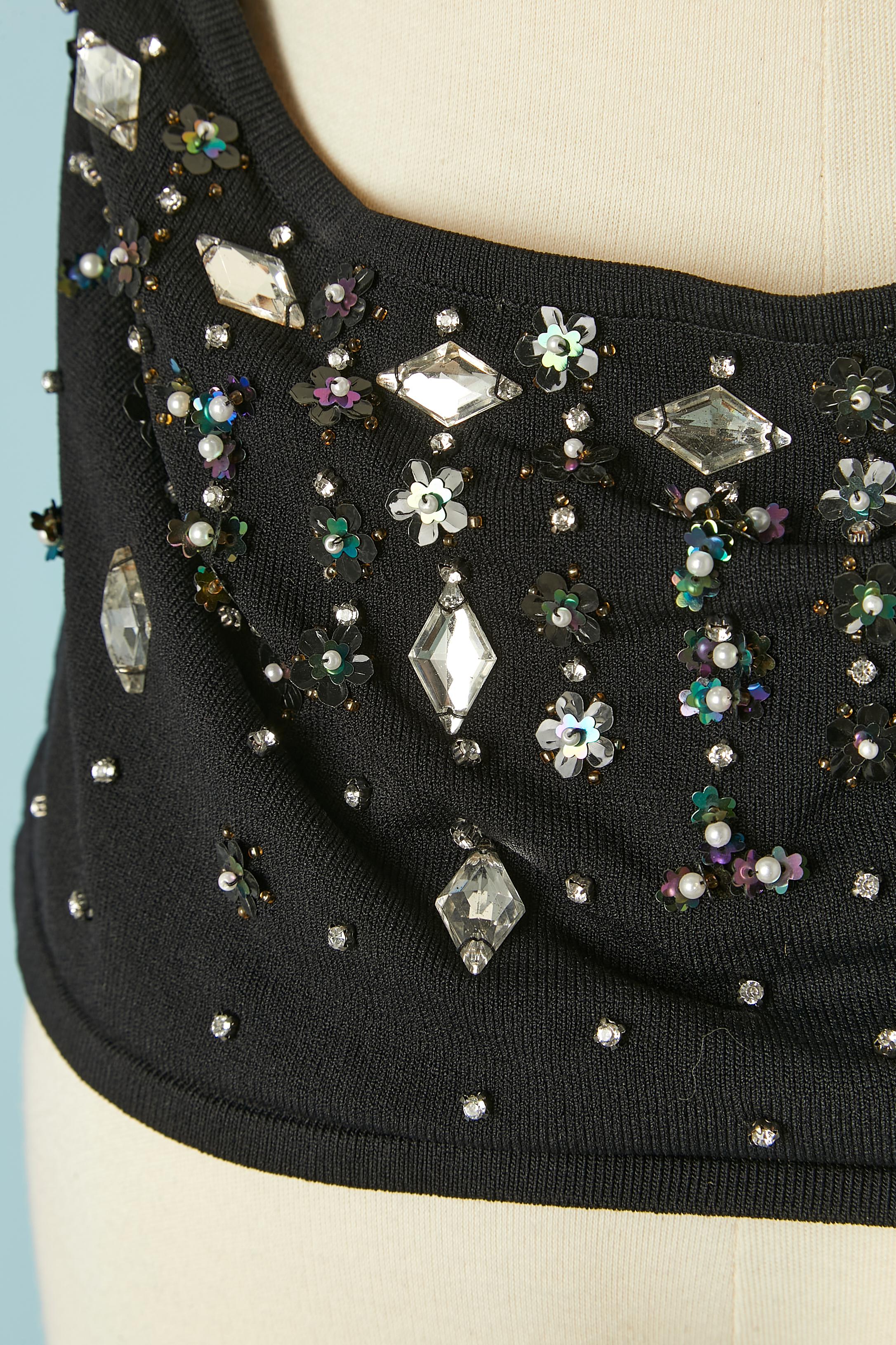 Black backless rayon knit top with rhinestone Gai Mattiolo NEW For Sale 3